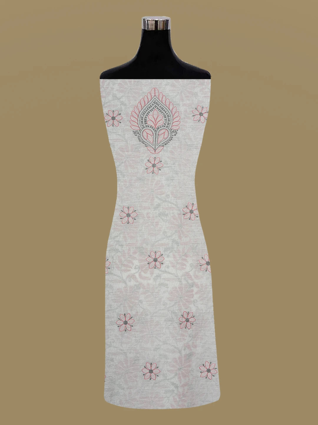 Ada Hand Embroidered White Chanderi Lucknowi Chikankari Unstitched Kurta Dupatta Set 01A637910