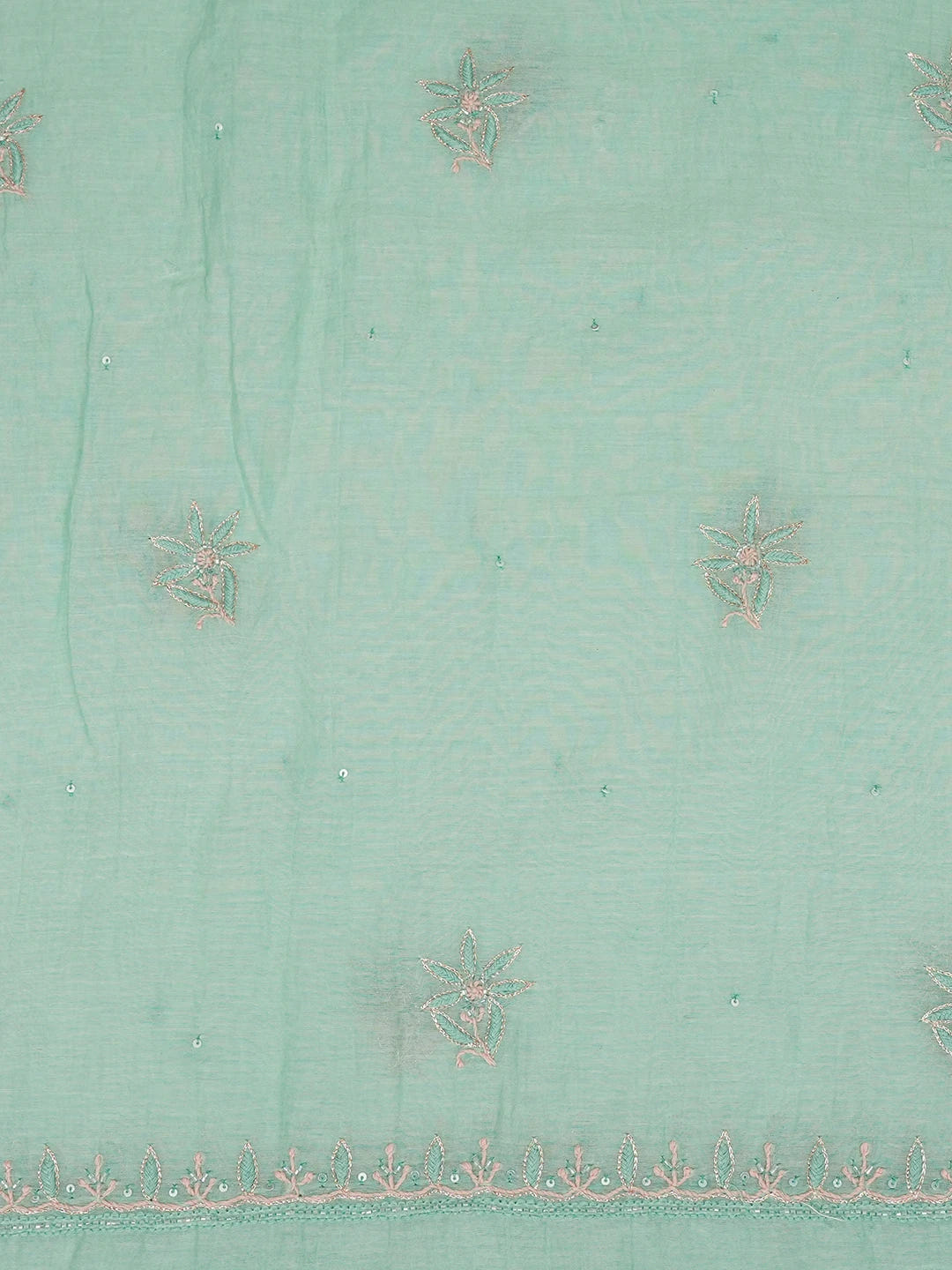 Ada Hand Embroidered Sea Green Chanderi Lucknowi Chikankari Unstitched Kurta Dupatta Set With Cutdana Work 01A621854