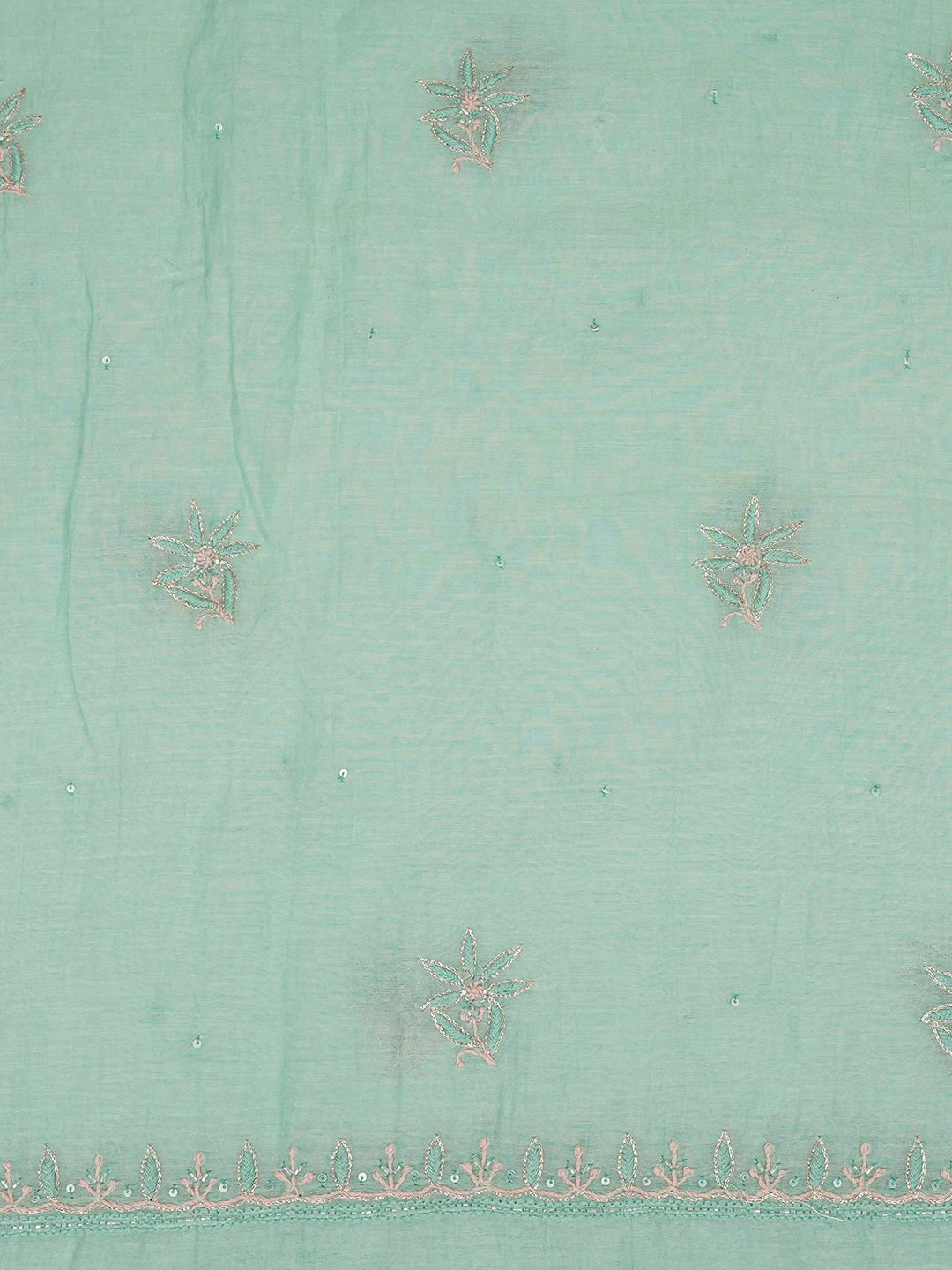 Ada Hand Embroidered Sea Green Chanderi Lucknowi Chikankari Unstitched Kurta Dupatta Set With Cutdana Work 01A621854