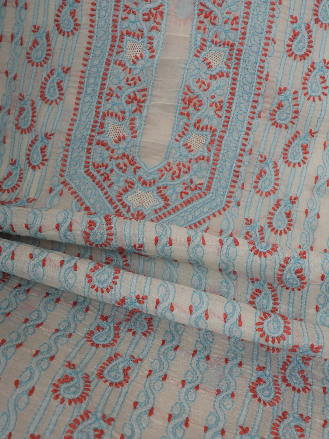 Ada Hand Embroidered Cream Cotton Lucknowi Chikankari Unstitched Men's Kurta Piece 01A630969
