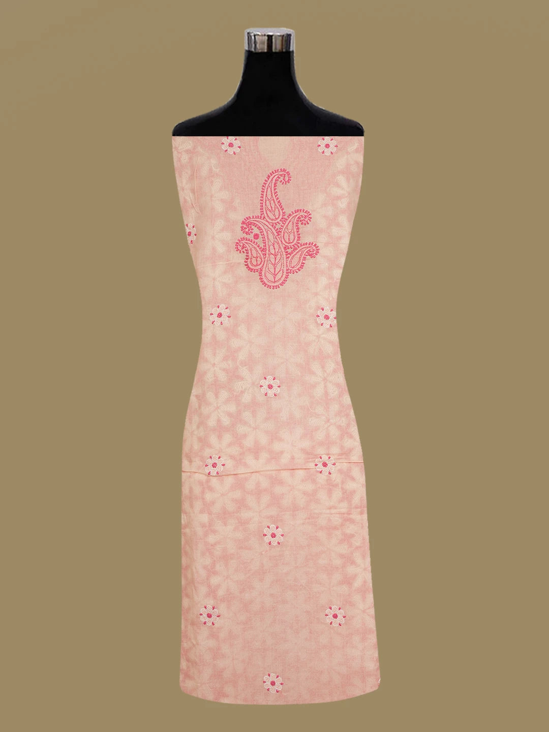 Ada Hand Embroidered Peach Cotton Lucknowi Chikankari Unstitched Kurta Piece 01A631152