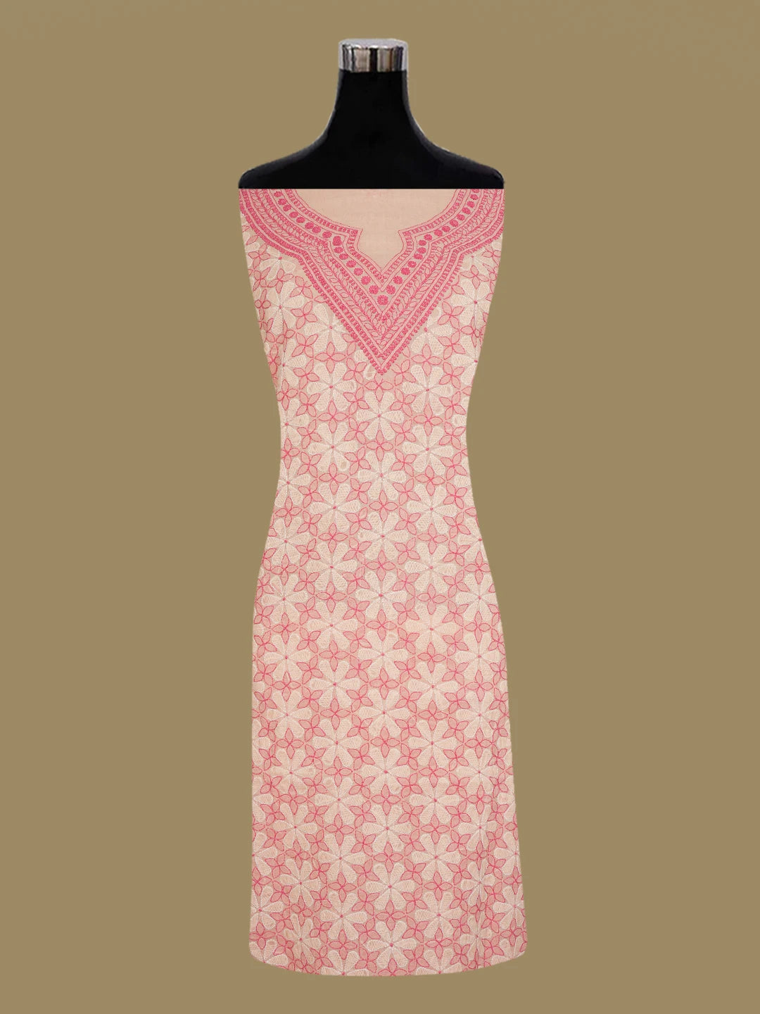 Ada Hand Embroidered Peach Cotton Lucknowi Chikankari Unstitched Kurta Piece 01A631152