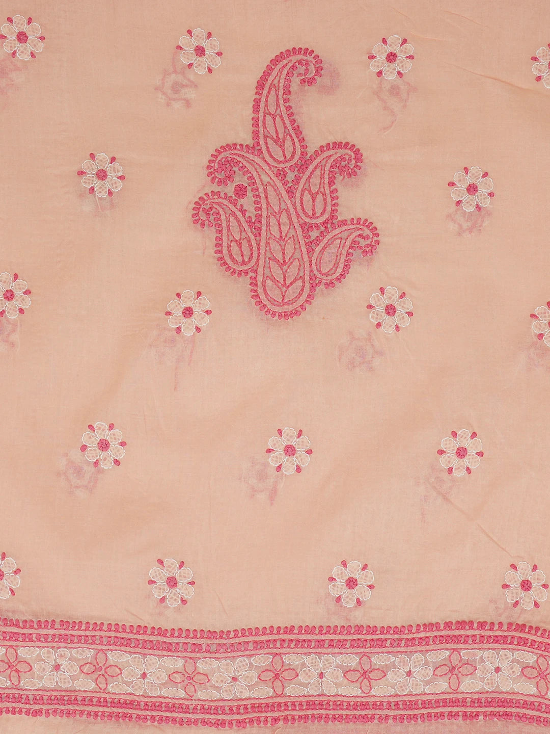 Ada Hand Embroidered Peach Cotton Lucknowi Chikankari Unstitched Kurta Piece 01A631152