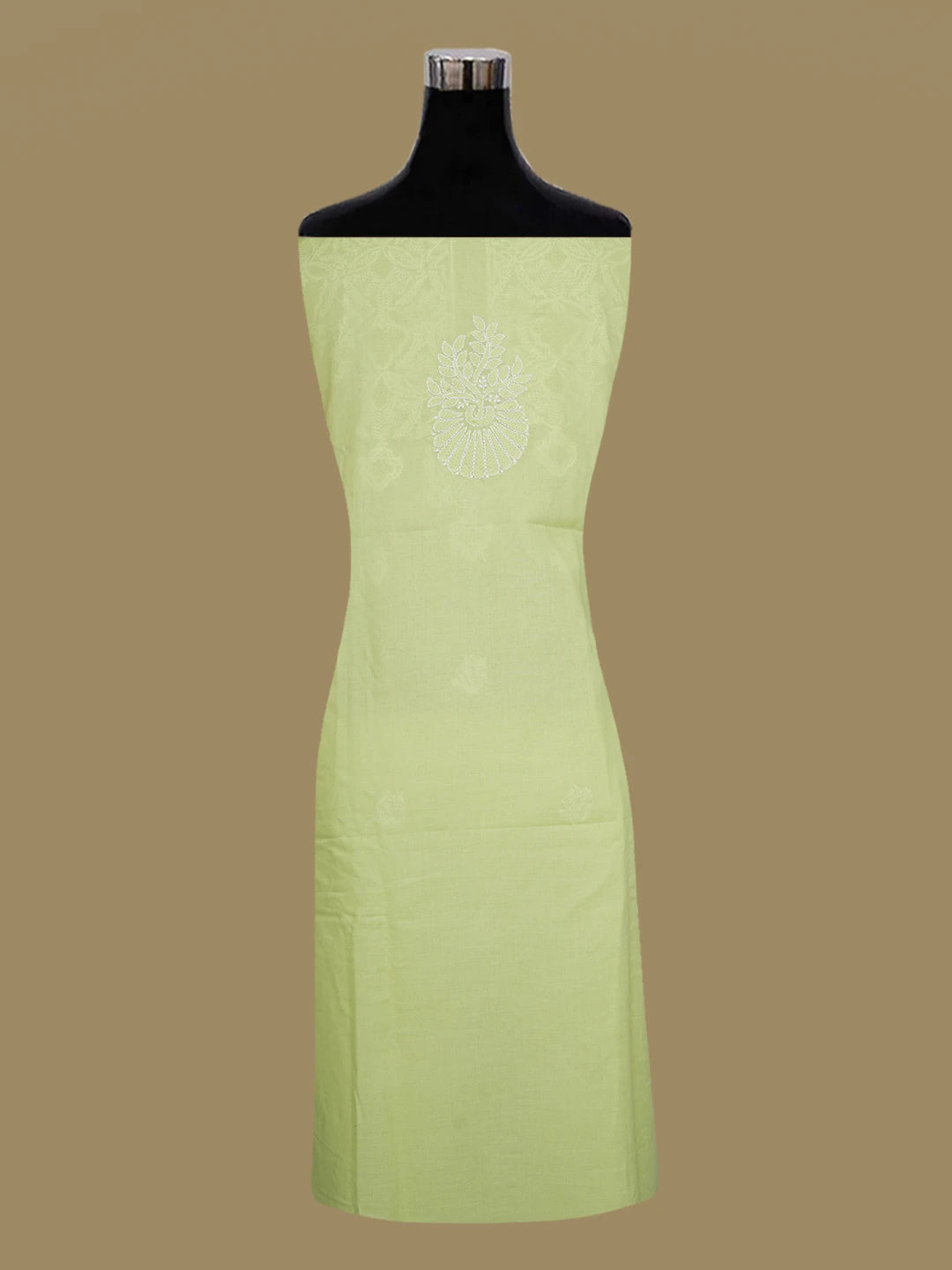 Ada Hand Embroidered Lime Green Cotton Lucknowi Chikankari Unstitched Suit Piece 01A632246