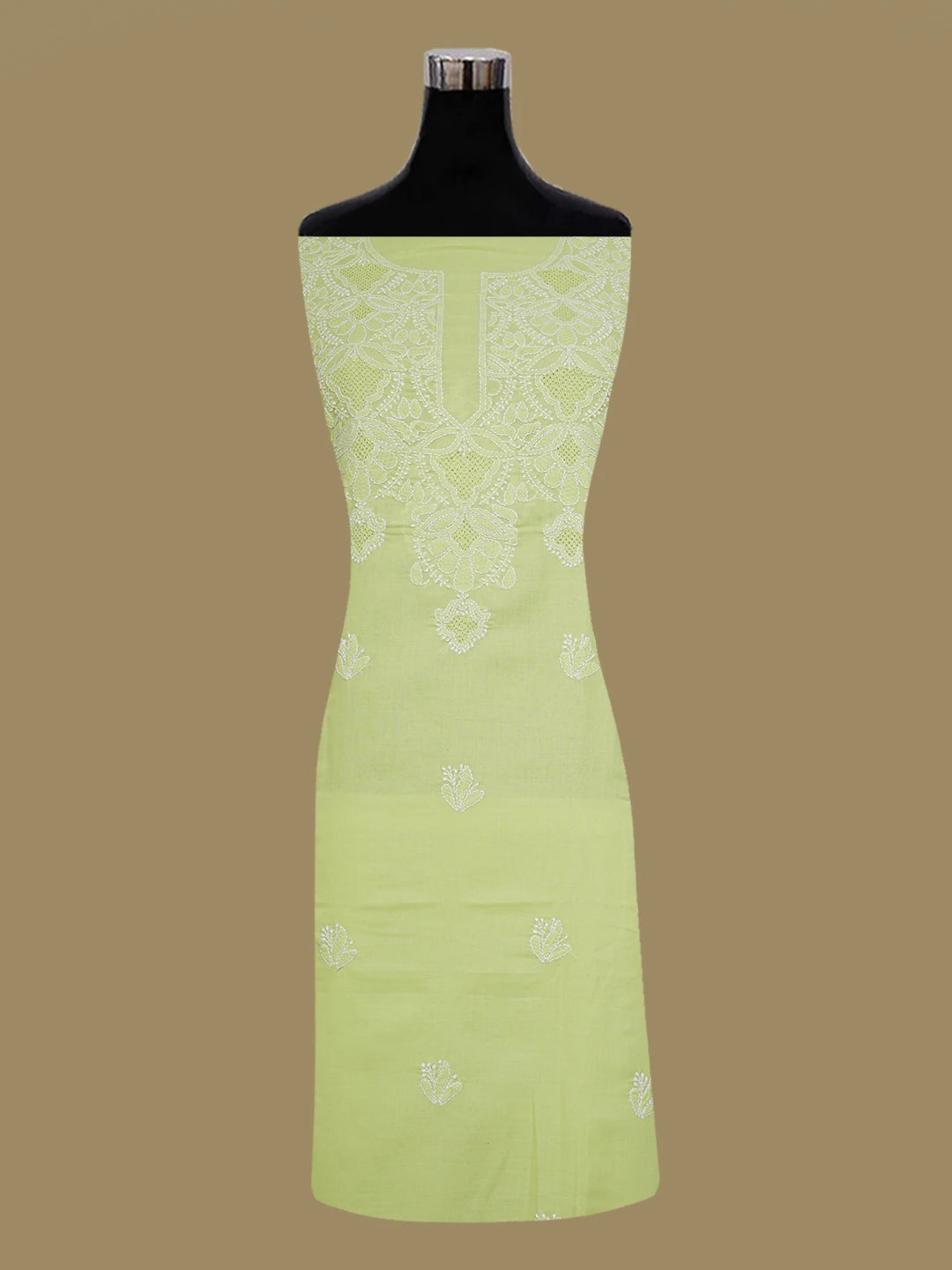 Ada Hand Embroidered Lime Green Cotton Lucknowi Chikankari Unstitched Suit Piece 01A632246