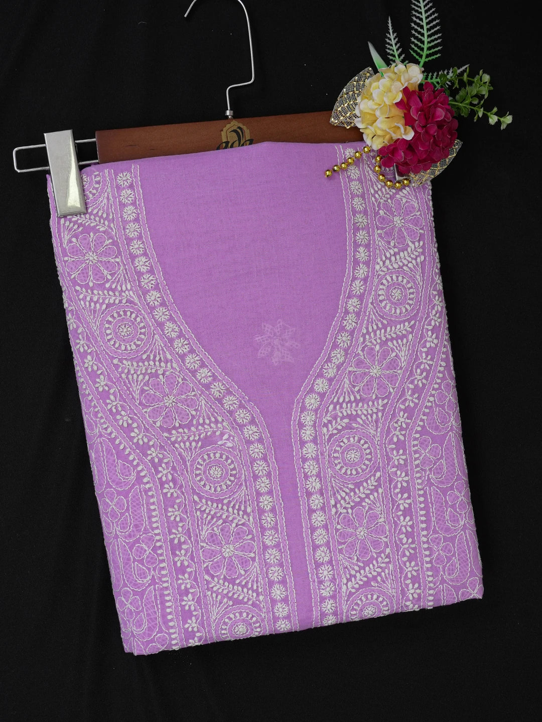 Ada Hand Embroidered Mauve Cotton Lucknowi Chikankari Unstitched Kurta Piece 01A631161