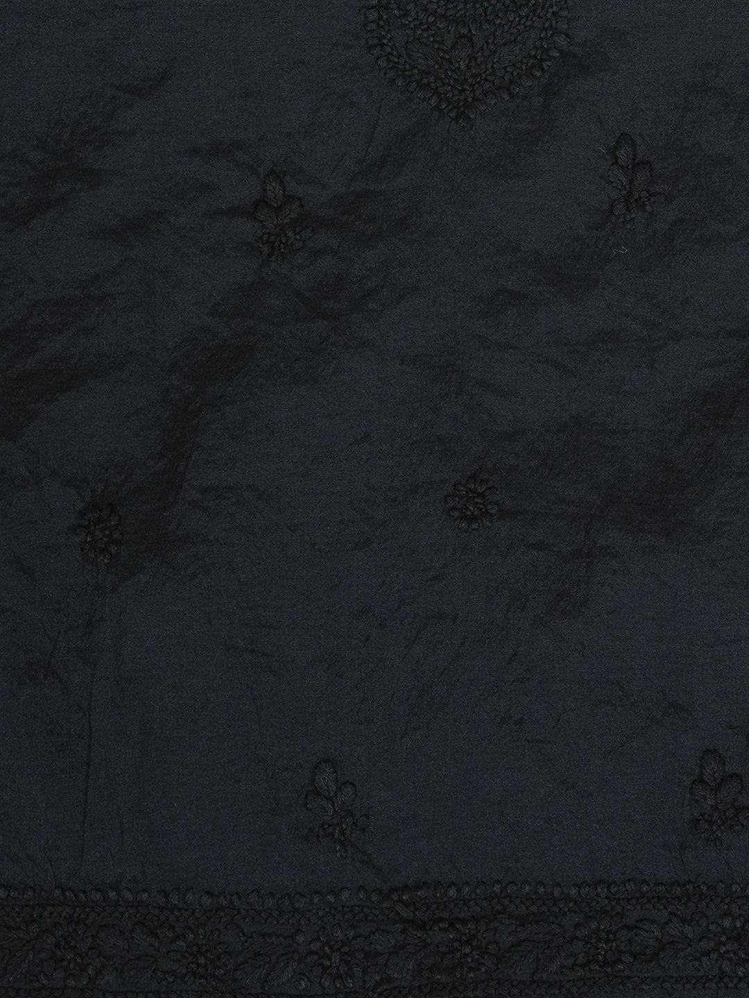 Ada Hand Embroidered Black Chanderi Lucknowi Chikankari Unstitched Men's Kurta Piece 01A618495