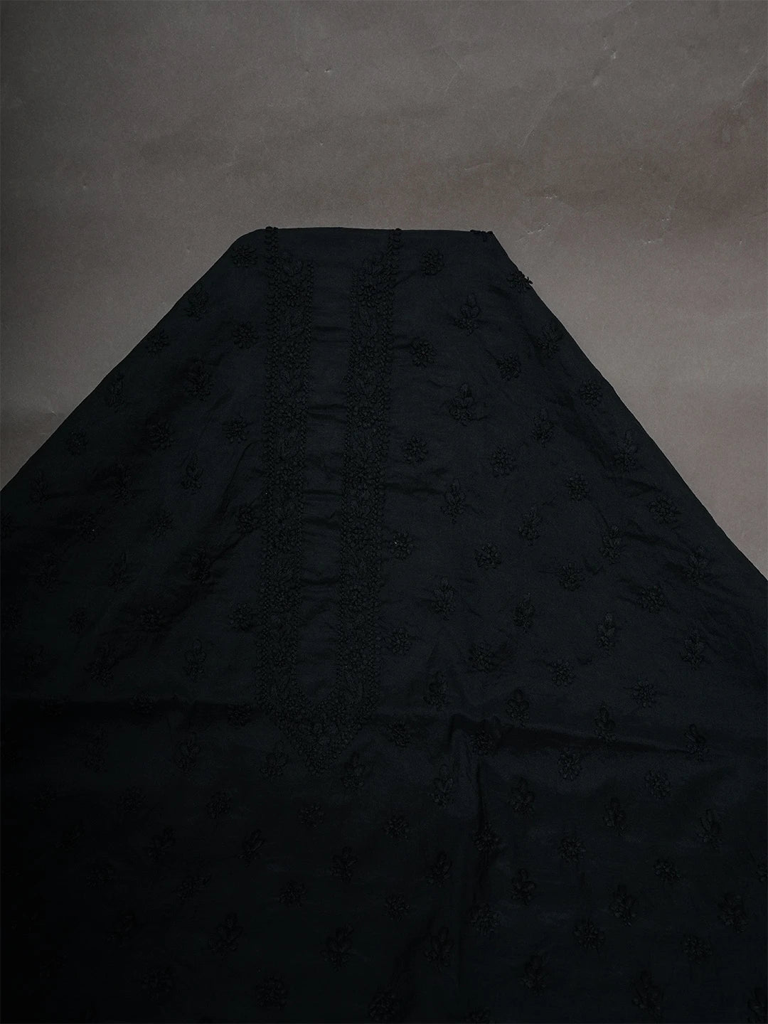 Ada Hand Embroidered Black Chanderi Lucknowi Chikankari Unstitched Men's Kurta Piece 01A618495