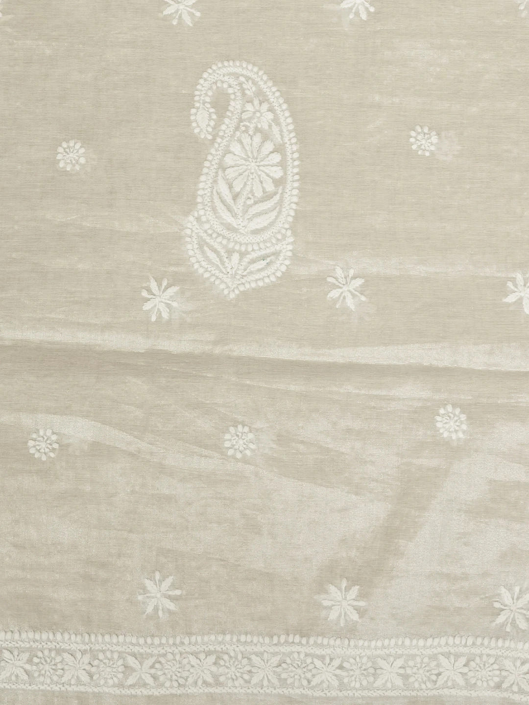 Ada Hand Embroidered Silver Tissue Lucknowi Chikankari Men's Kurta Piece 01A618455