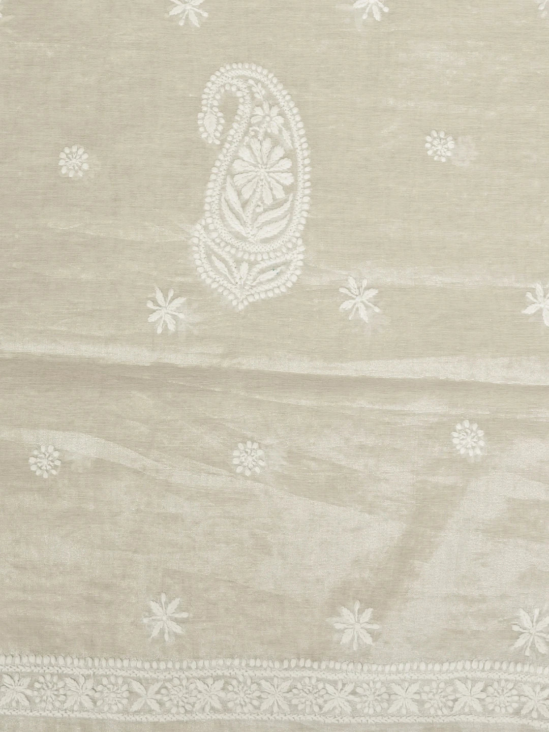 Ada Hand Embroidered Silver Tissue Lucknowi Chikankari Men's Kurta Piece 01A618455