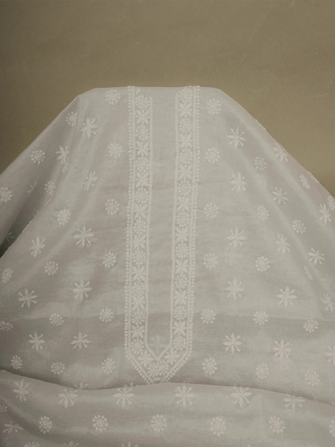 Ada Hand Embroidered Silver Tissue Lucknowi Chikankari Men's Kurta Piece 01A618455
