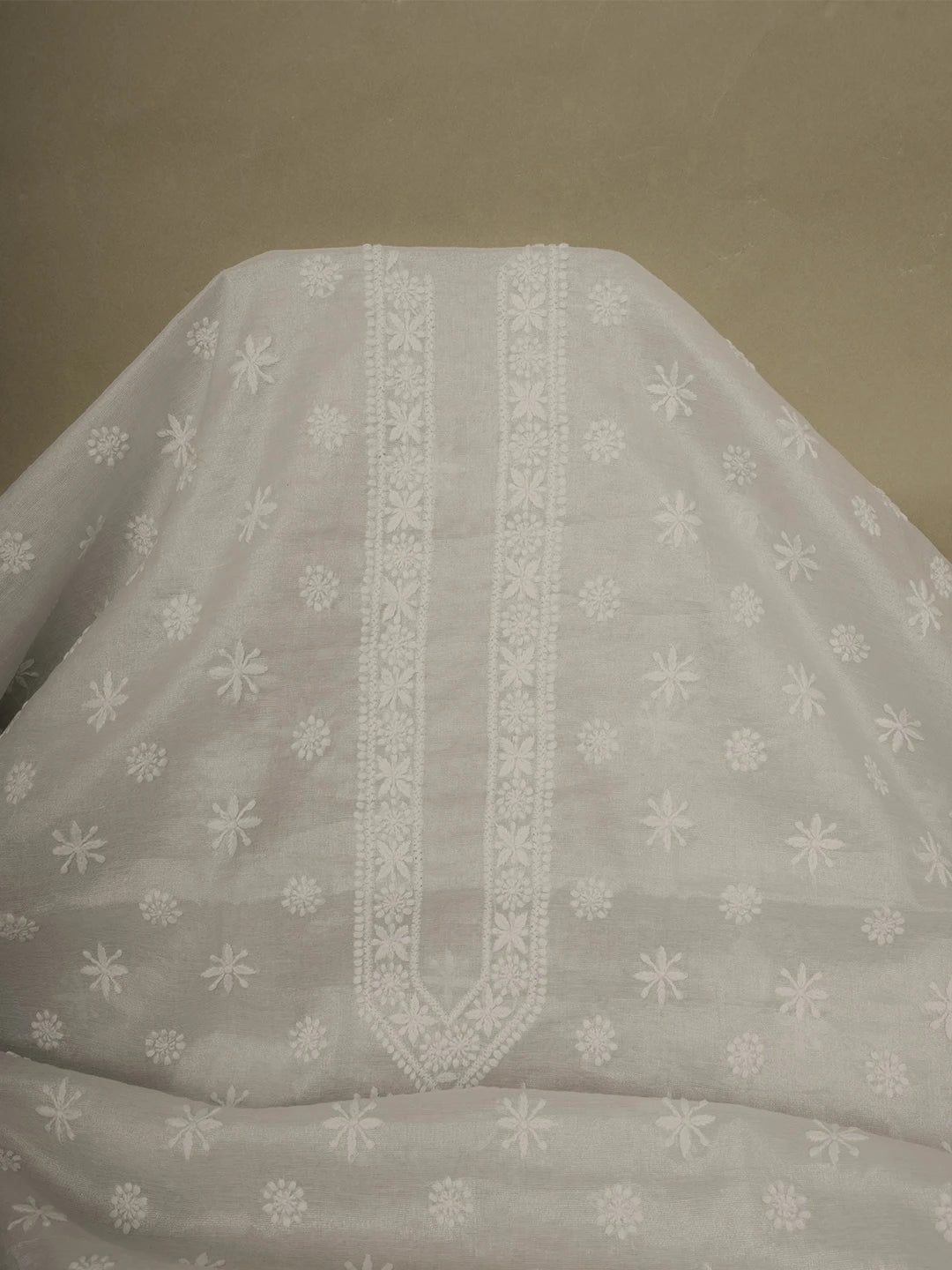 Ada Hand Embroidered Silver Tissue Lucknowi Chikankari Men's Kurta Piece 01A618455
