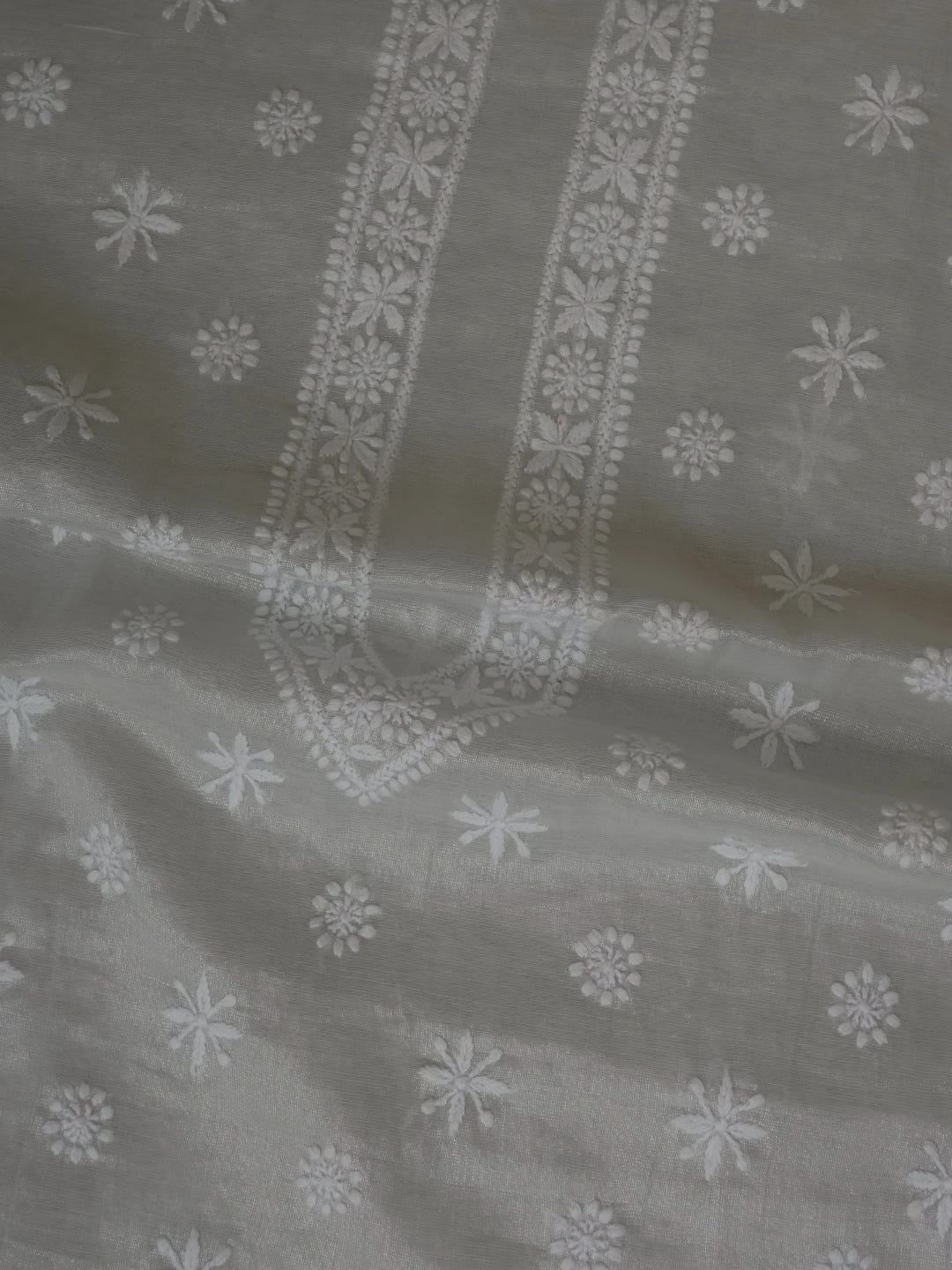 Ada Hand Embroidered Silver Tissue Lucknowi Chikankari Men's Kurta Piece 01A618455