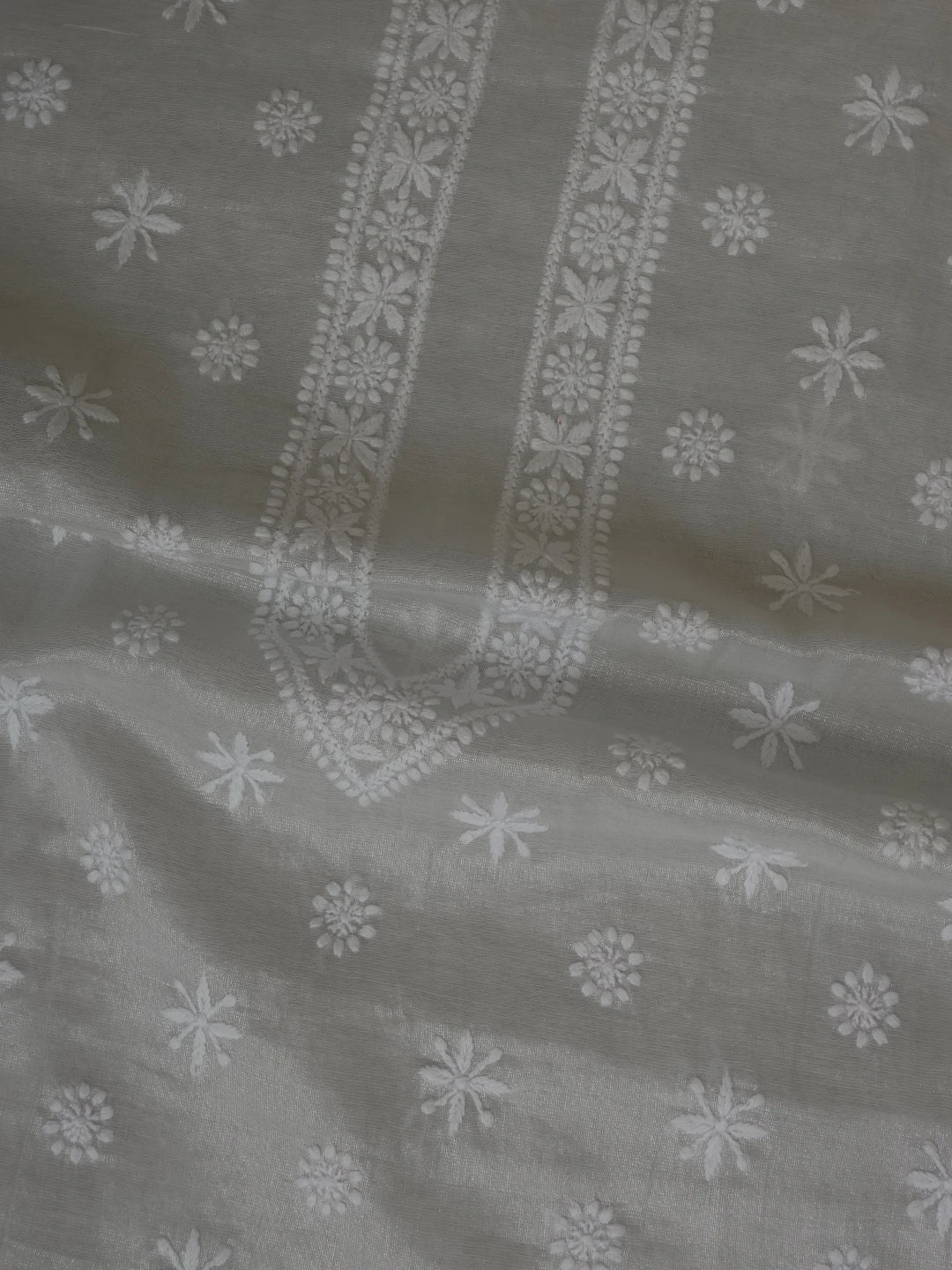 Ada Hand Embroidered Silver Tissue Lucknowi Chikankari Men's Kurta Piece 01A618455
