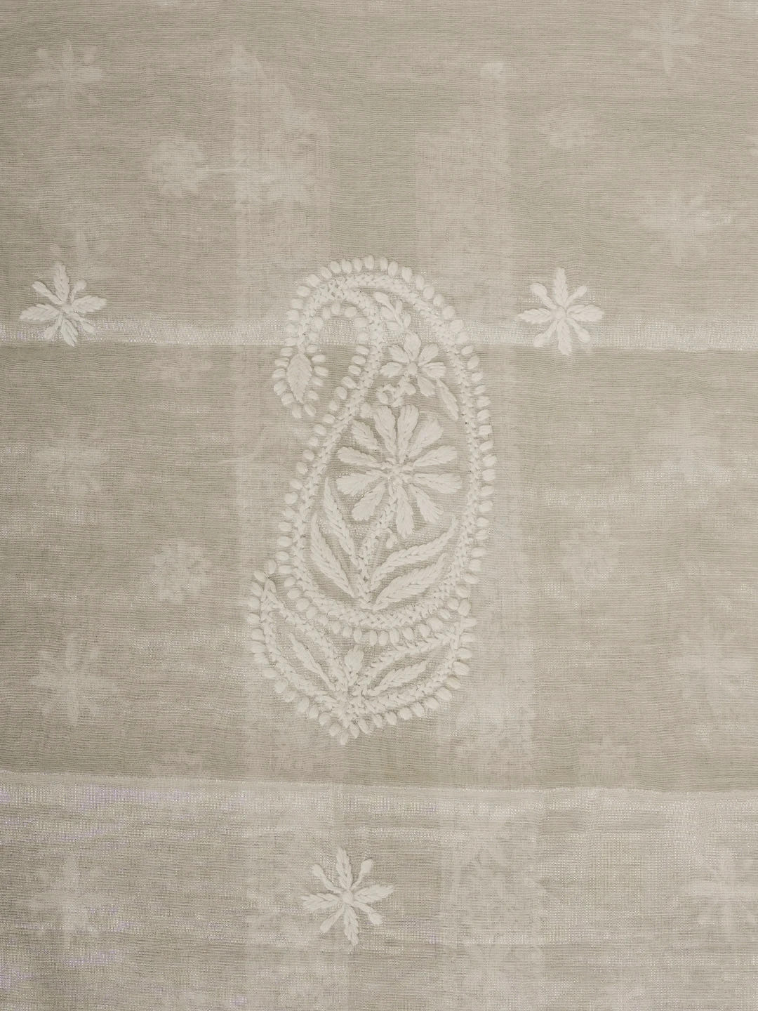 Ada Hand Embroidered Silver Tissue Lucknowi Chikankari Men's Kurta Piece 01A618455