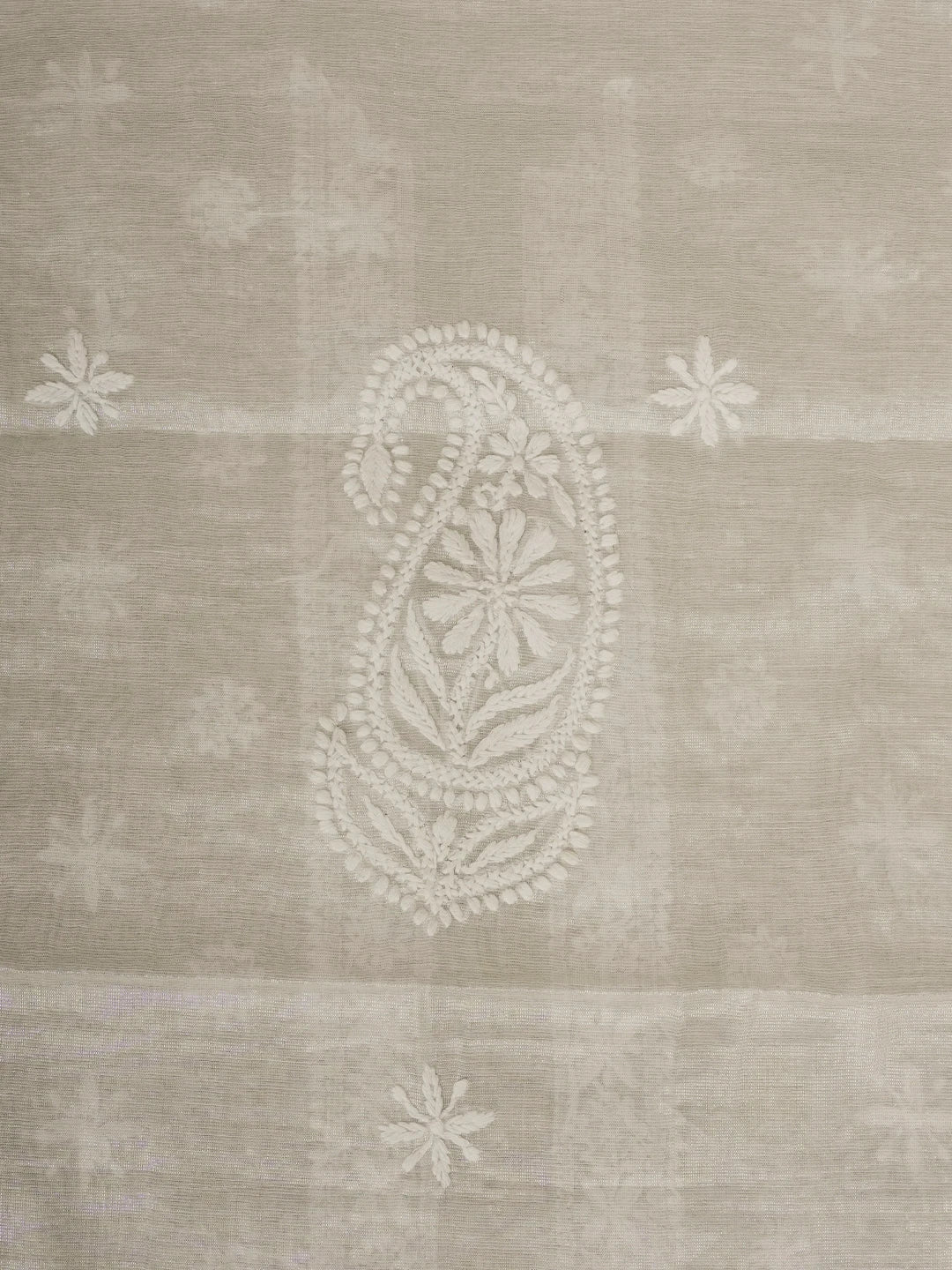 Ada Hand Embroidered Silver Tissue Lucknowi Chikankari Men's Kurta Piece 01A618455