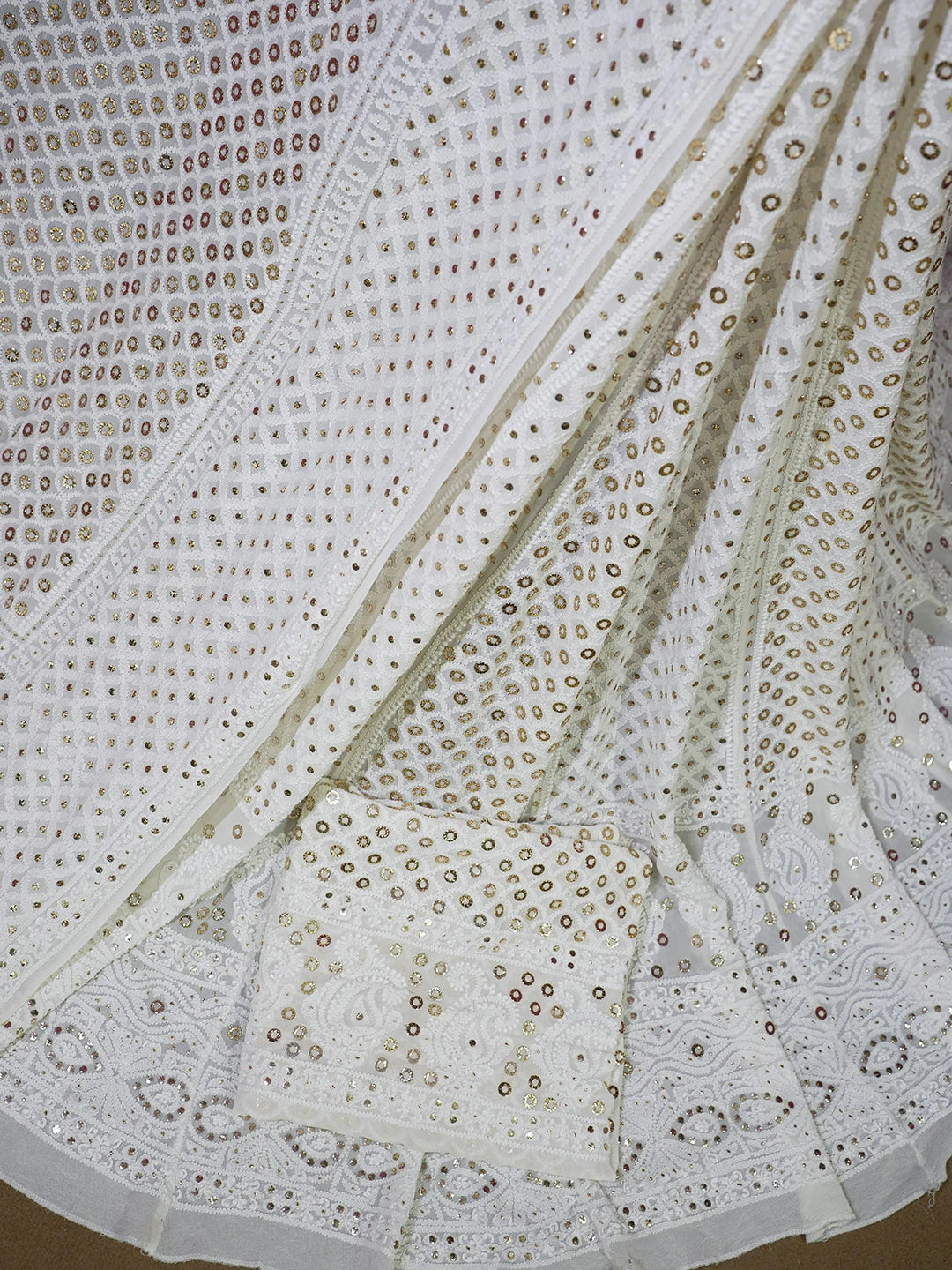 Ada Hand Embroidered White Smoke Pure Georgette Lucknowi Chikankari Lehenga Set With Muqaish Work 01A185969