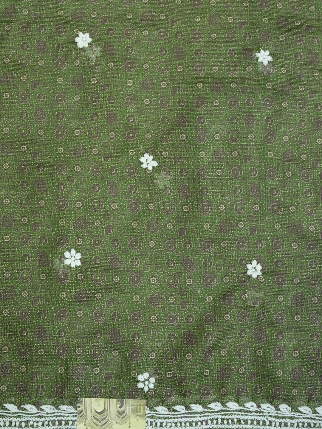 Ada Hand Embroidered Dark Moss Green Kota Lucknowi Chikankari Unstitched Kurta Piece 01A349756