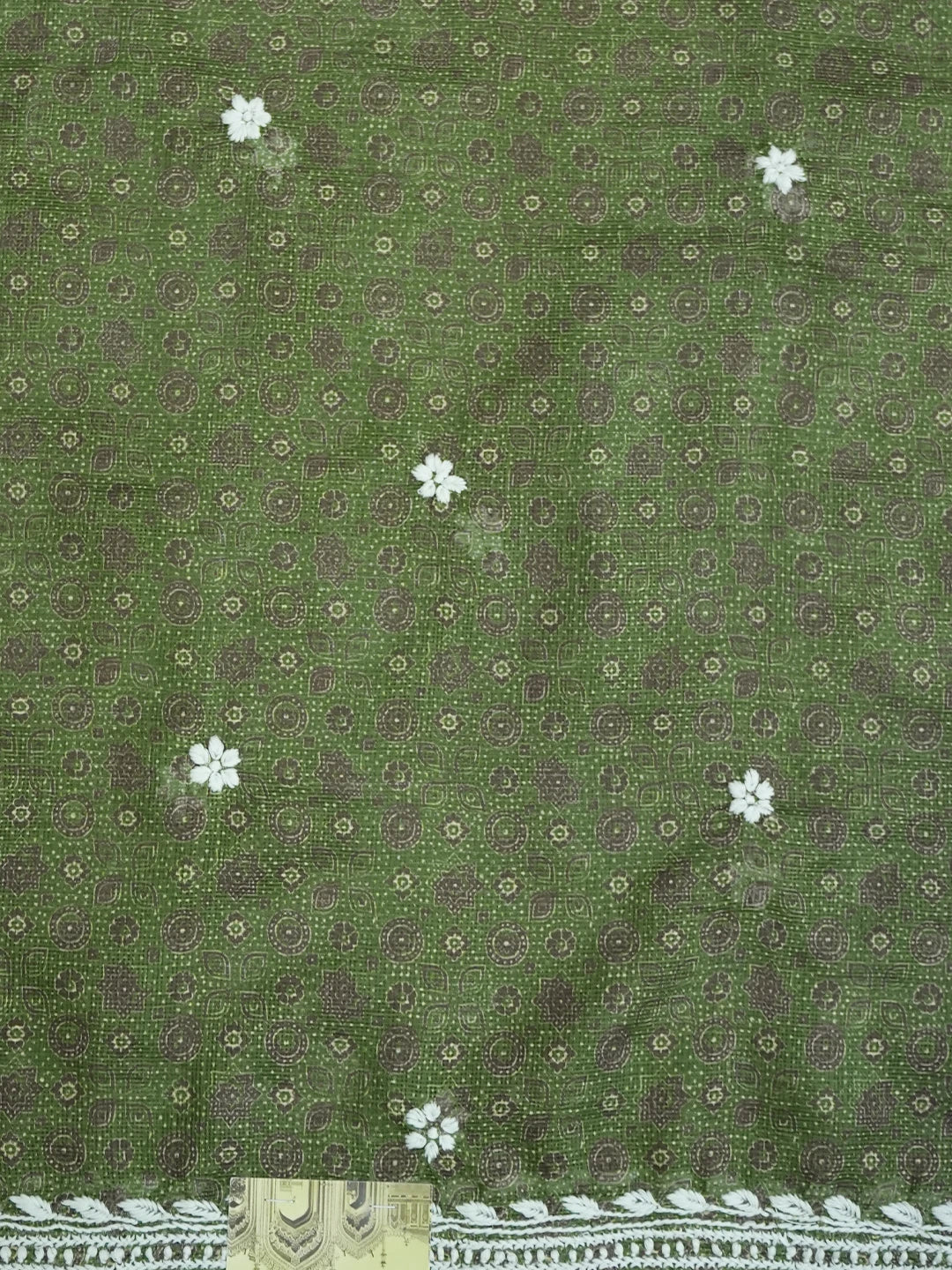 Ada Hand Embroidered Dark Moss Green Kota Lucknowi Chikankari Unstitched Kurta Piece 01A349756