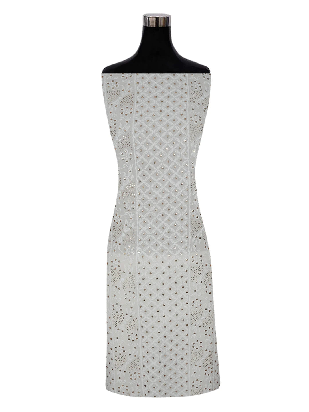 Ada Hand Embroidered Off White Pure Georgette Lucknowi Chikankari Unstitched Kurta Piece With Muqaish Work 01A388544