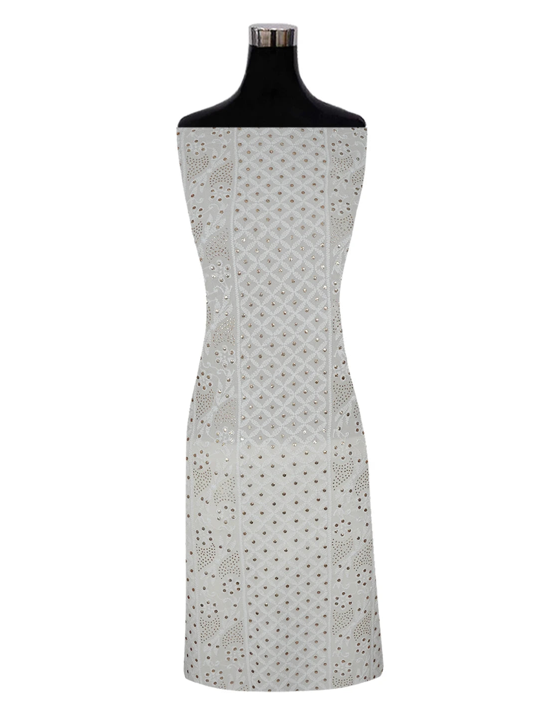 Ada Hand Embroidered Off White Pure Georgette Lucknowi Chikankari Unstitched Kurta Piece With Muqaish Work 01A388544