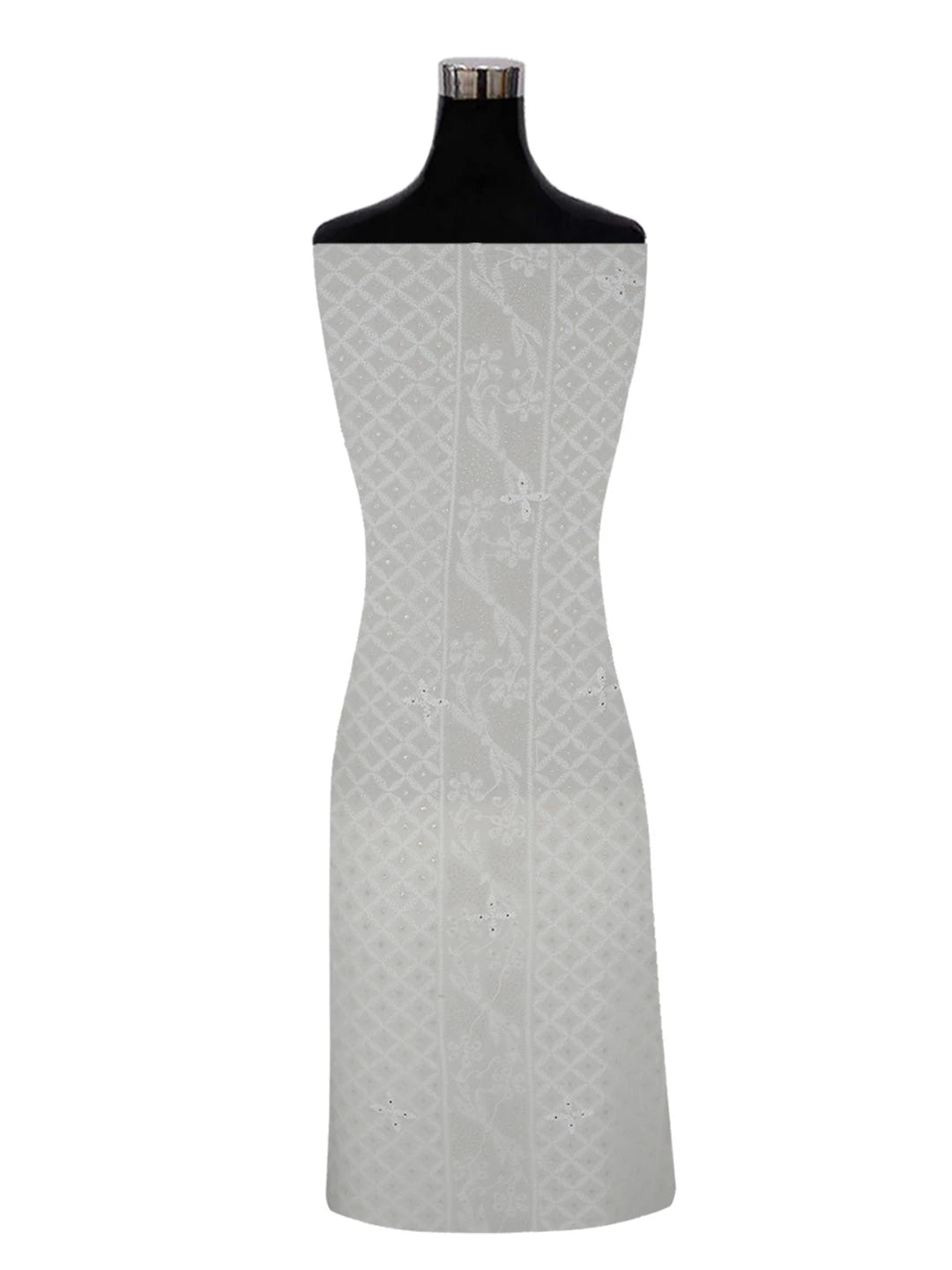Ada Hand Embroidered Off White Pure Georgette Lucknowi Chikankari Unstitched Kurta Piece With Muqaish Work 01A388544