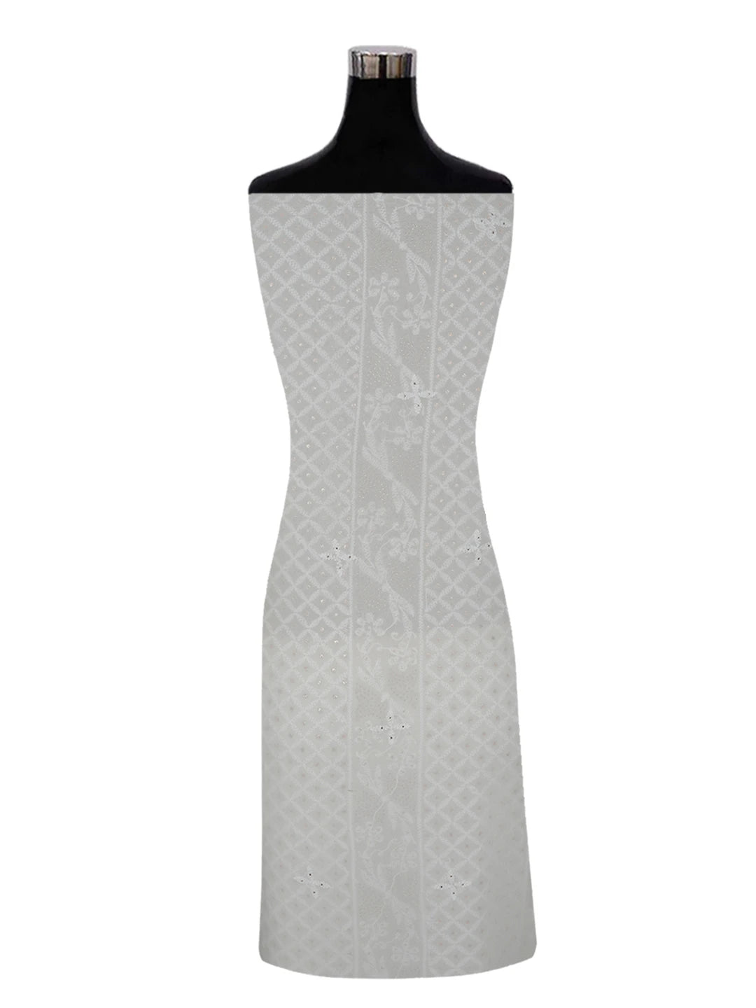 Ada Hand Embroidered Off White Pure Georgette Lucknowi Chikankari Unstitched Kurta Piece With Muqaish Work 01A388544