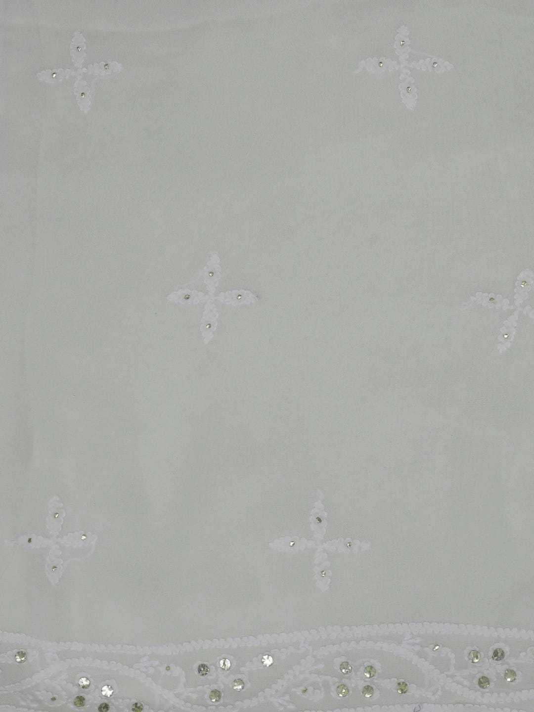 Ada Hand Embroidered Off White Pure Georgette Lucknowi Chikankari Unstitched Kurta Piece With Muqaish Work 01A388544