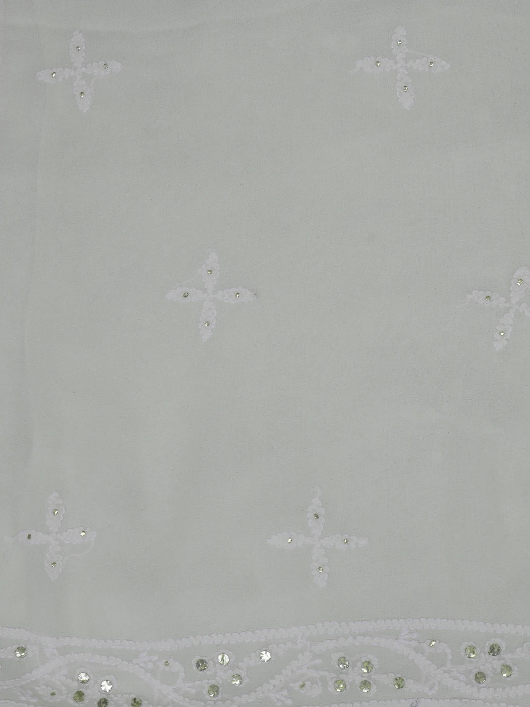 Ada Hand Embroidered Off White Pure Georgette Lucknowi Chikankari Unstitched Kurta Piece With Muqaish Work 01A388544