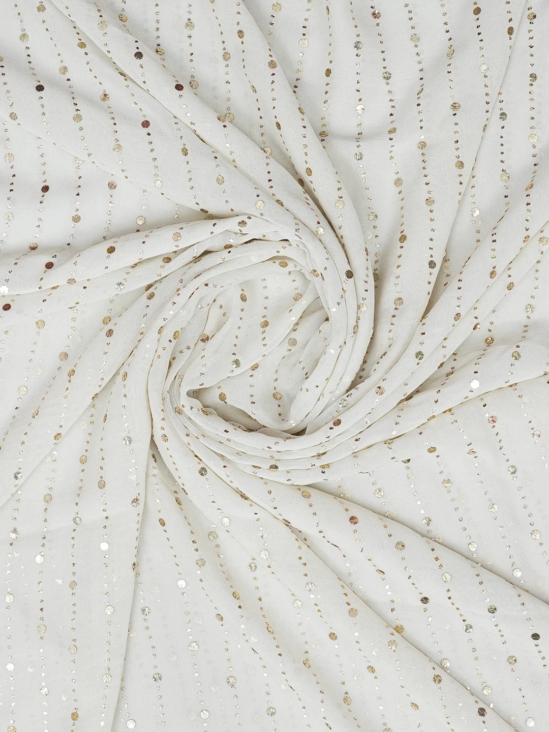 Ada Hand Embroidered Ivory White Pure Georgette Lucknowi Chikankari Dupatta With Mukaish Work A585692