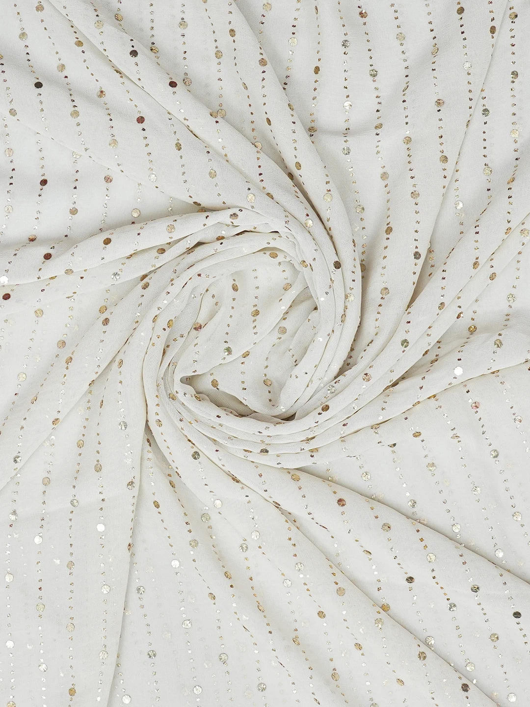 Ada Hand Embroidered Ivory White Pure Georgette Lucknowi Chikankari Dupatta With Mukaish Work A585692
