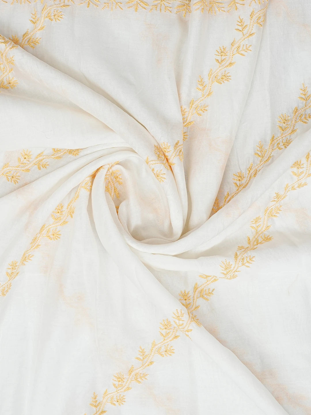 Ada Hand Embroidered White Chanderi Lucknowi Chikankari Dupatta 01A641023