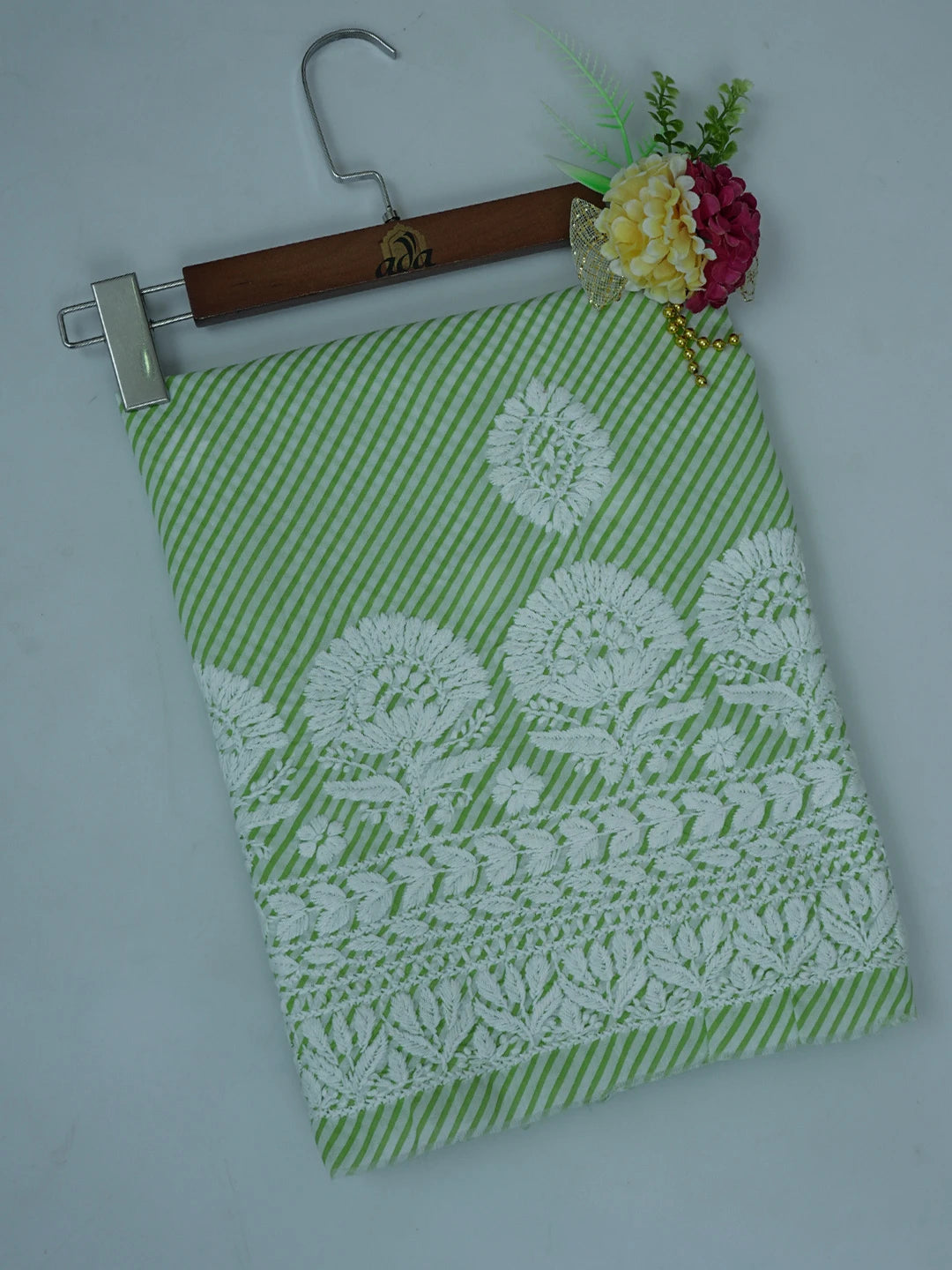 Ada Hand Embroidered Green Cotton Lucknowi Chikankari Unstitched Kurta Piece 01A593028