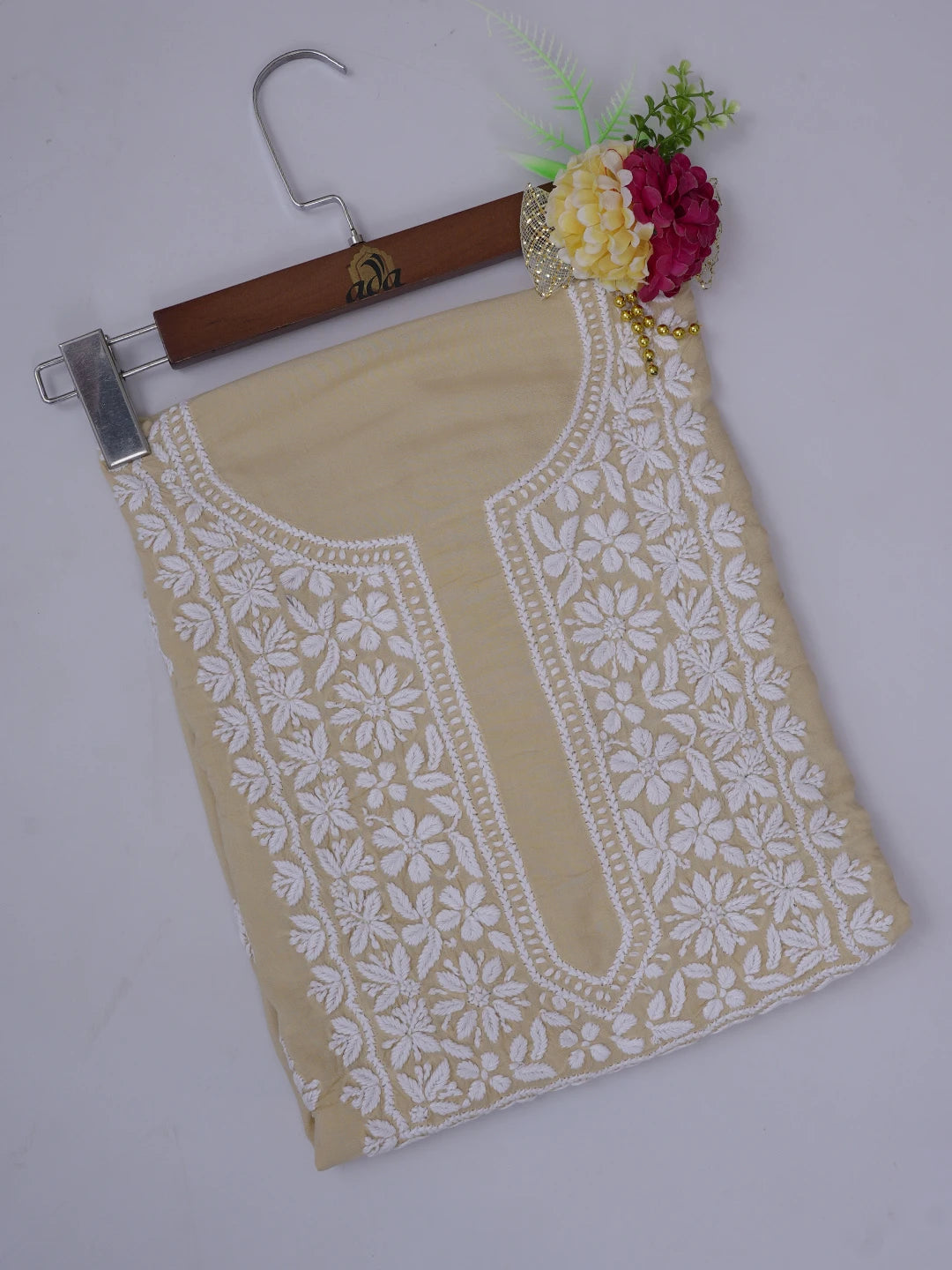 Ada Hand Embroidered Fawn Modal Lucknowi Chikankari Unstitched Kurta Piece 01A638719