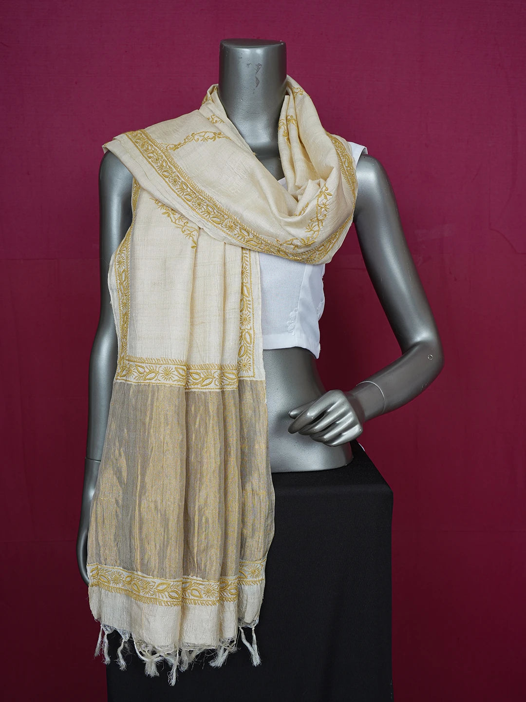 Ada Hand Embroidered Fawn Silk Lucknowi Chikankari Dupatta 01A256257