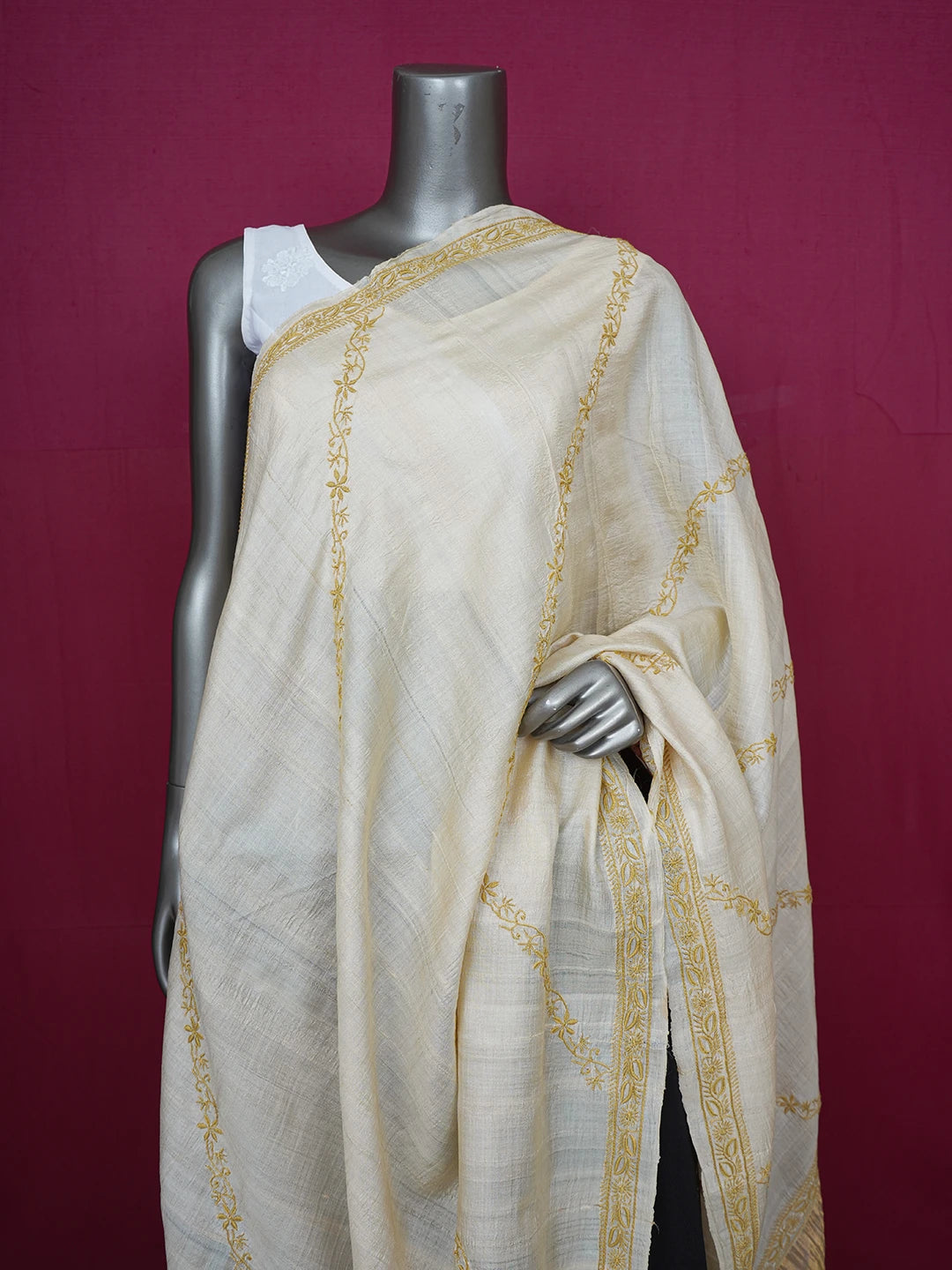 Ada Hand Embroidered Fawn Silk Lucknowi Chikankari Dupatta 01A256257