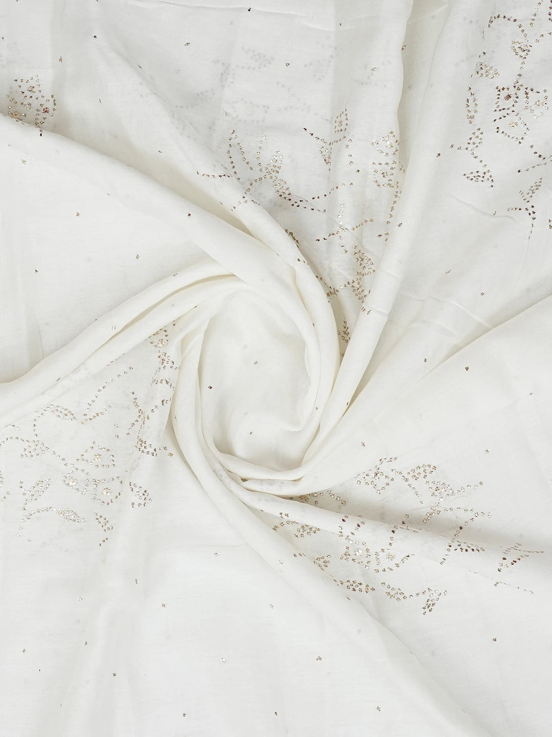 Ada Hand Embroidered Floral White Chanderi Dupatta With Muqaish Work 01A208183