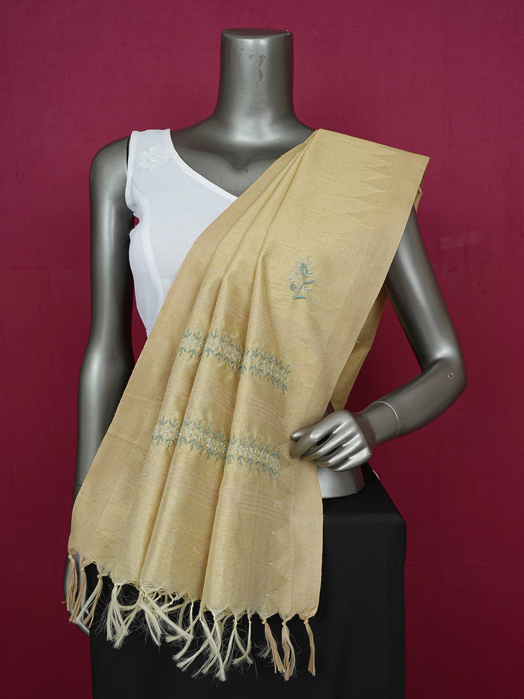 Ada Hand Embroidered Fawn Silk Lucknowi Chikankari Dupatta 01A218064
