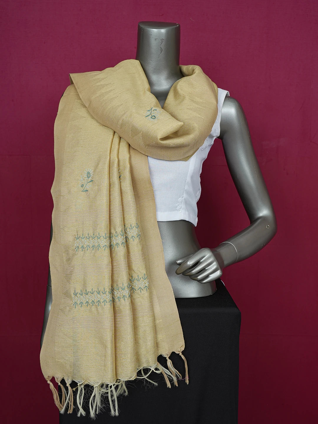 Ada Hand Embroidered Fawn Silk Lucknowi Chikankari Dupatta 01A218064
