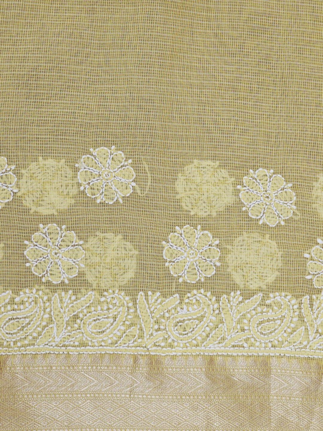 Ada Hand Embroidered Biscotti Yellow Chanderi Lucknowi Chikankari Saree With Blouse 01A626164