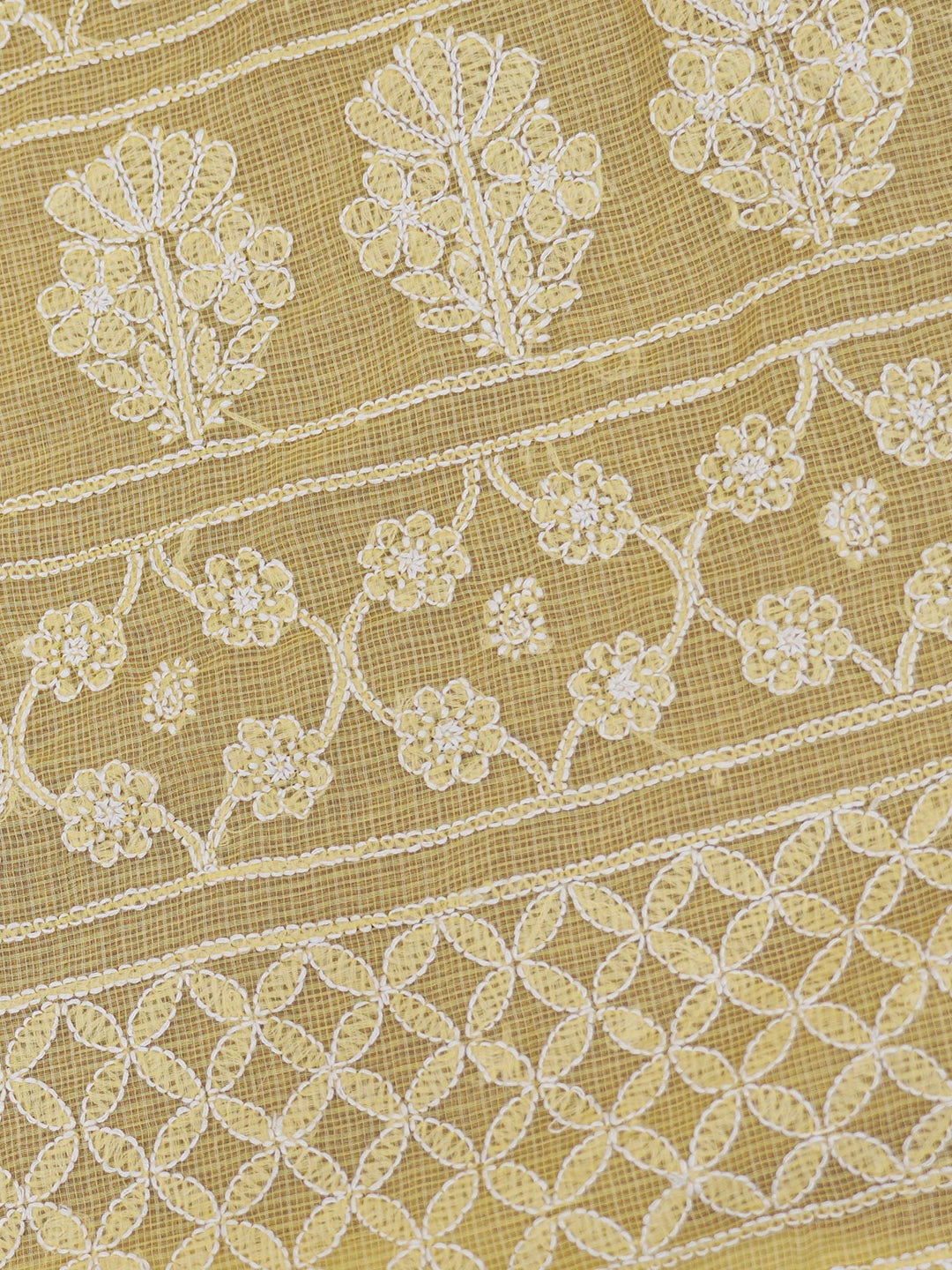 Ada Hand Embroidered Biscotti Yellow Chanderi Lucknowi Chikankari Saree With Blouse 01A626164