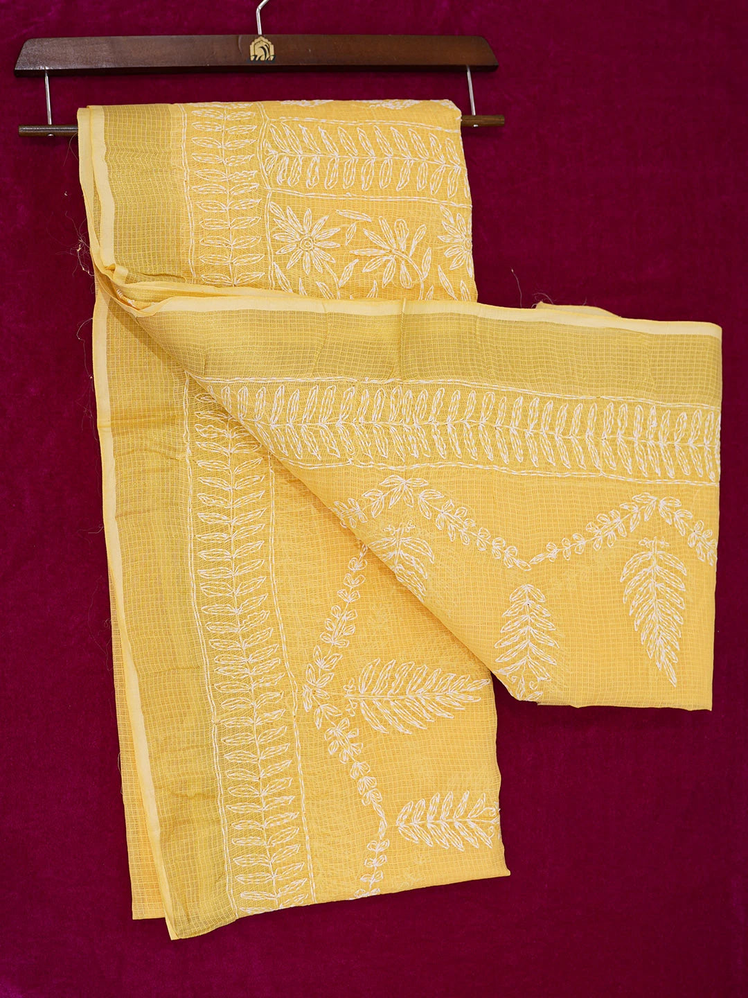 Ada Hand Embroidered Yellow Kota Lucknowi Chikankari Saree With Blouse 01A635961