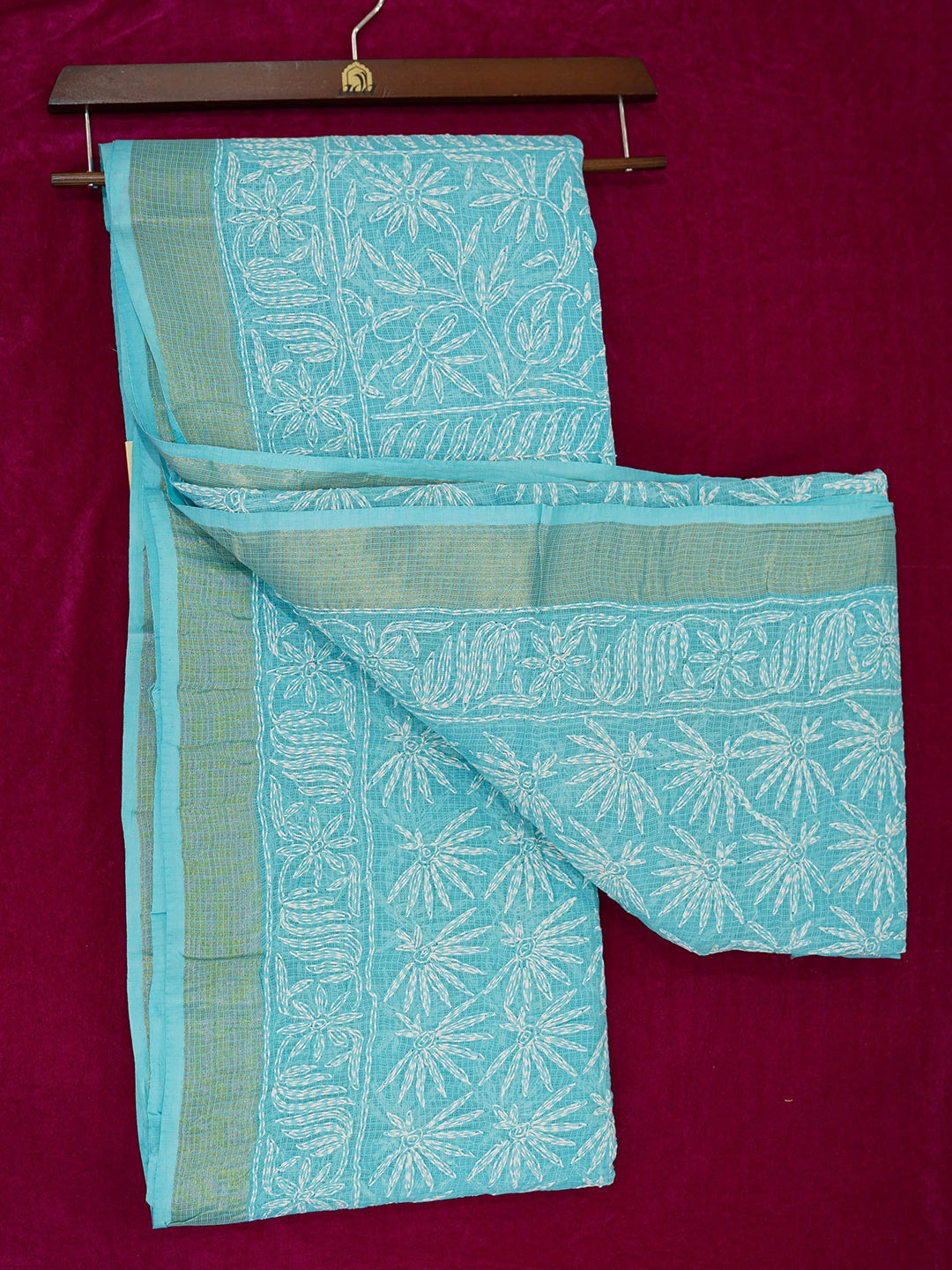 Ada Hand Embroidered Sky Blue Kota Lucknowi Chikankari Saree With Blouse 01A635988