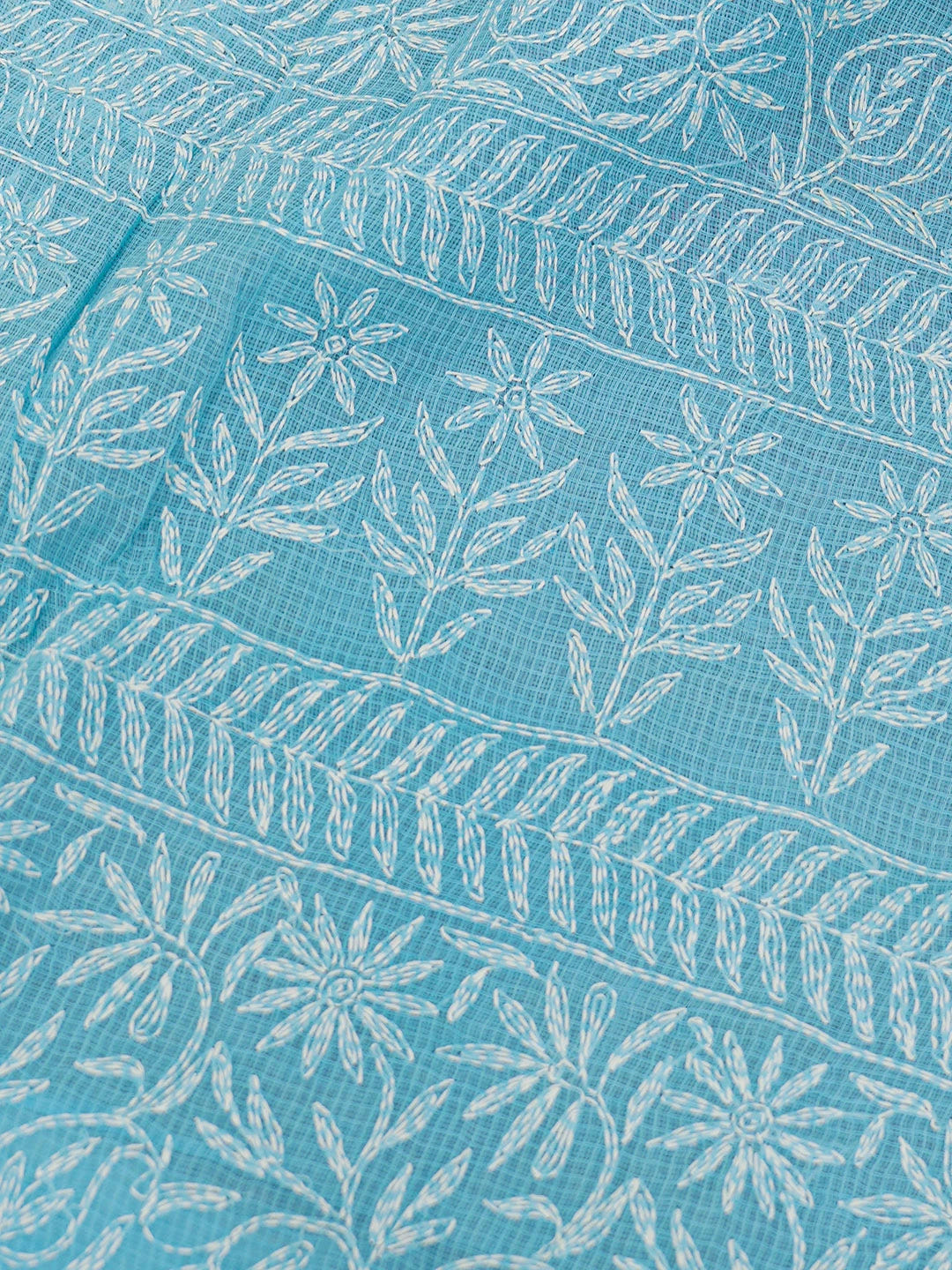 Ada Hand Embroidered Sky Blue Kota Lucknowi Chikankari Saree With Blouse 01A635988