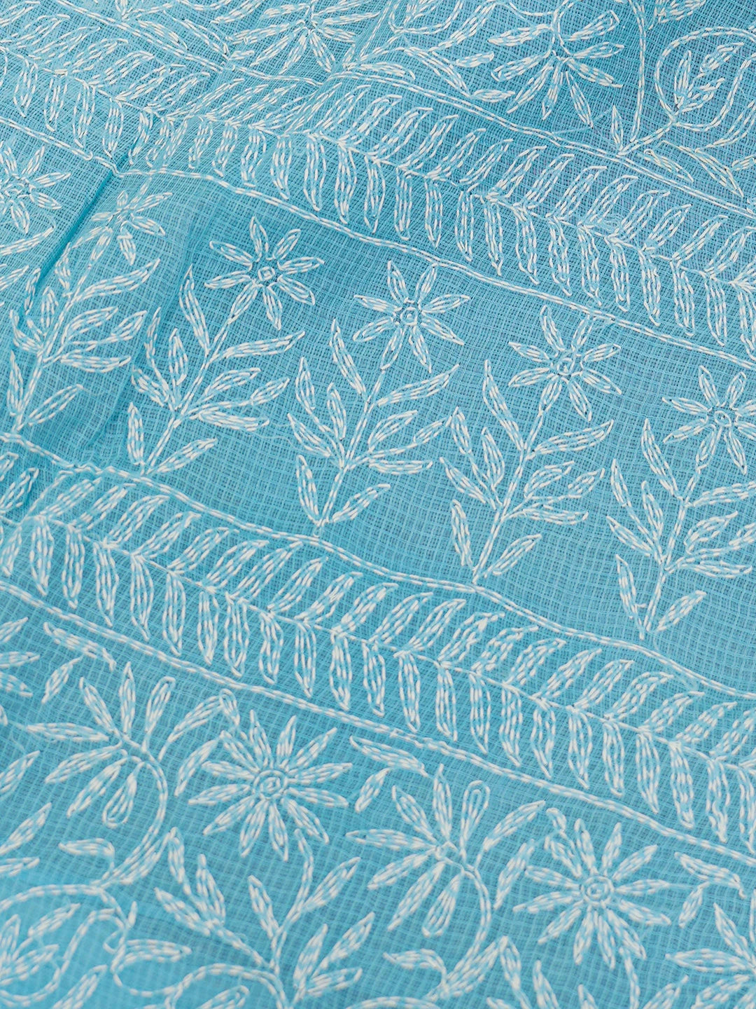 Ada Hand Embroidered Sky Blue Kota Lucknowi Chikankari Saree With Blouse 01A635988
