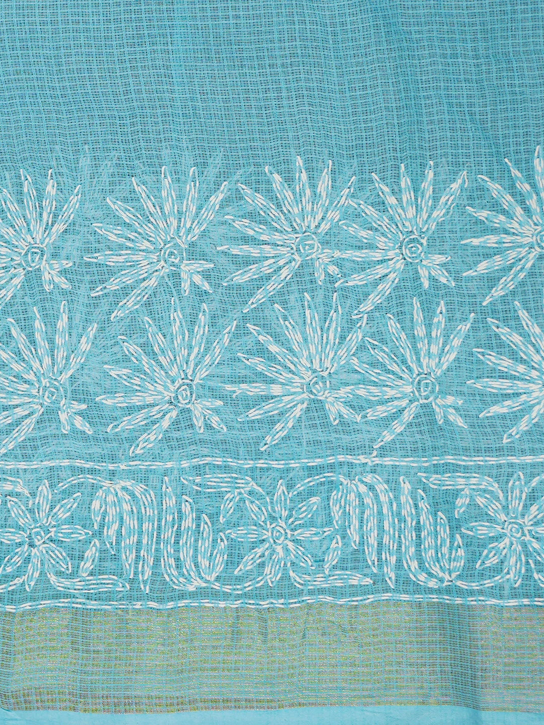 Ada Hand Embroidered Sky Blue Kota Lucknowi Chikankari Saree With Blouse 01A635988