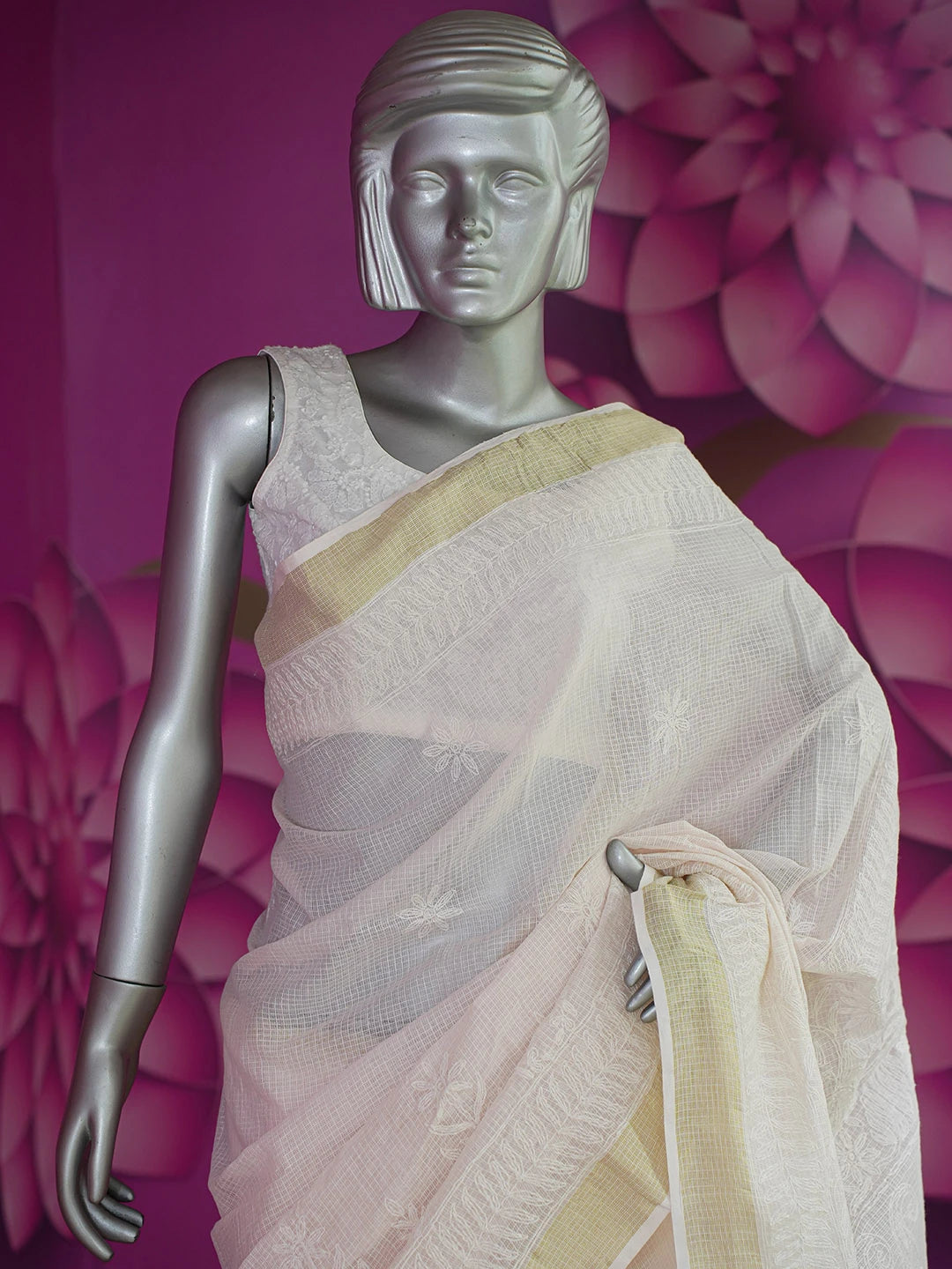 Ada Hand Embroidered Light Pink Kota Lucknowi Chikankari Saree With Blouse 01A635965