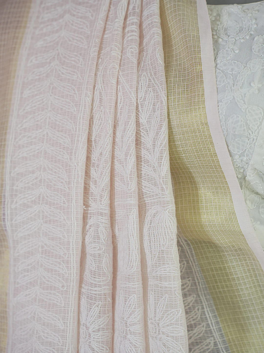 Ada Hand Embroidered Light Pink Kota Lucknowi Chikankari Saree With Blouse 01A635965