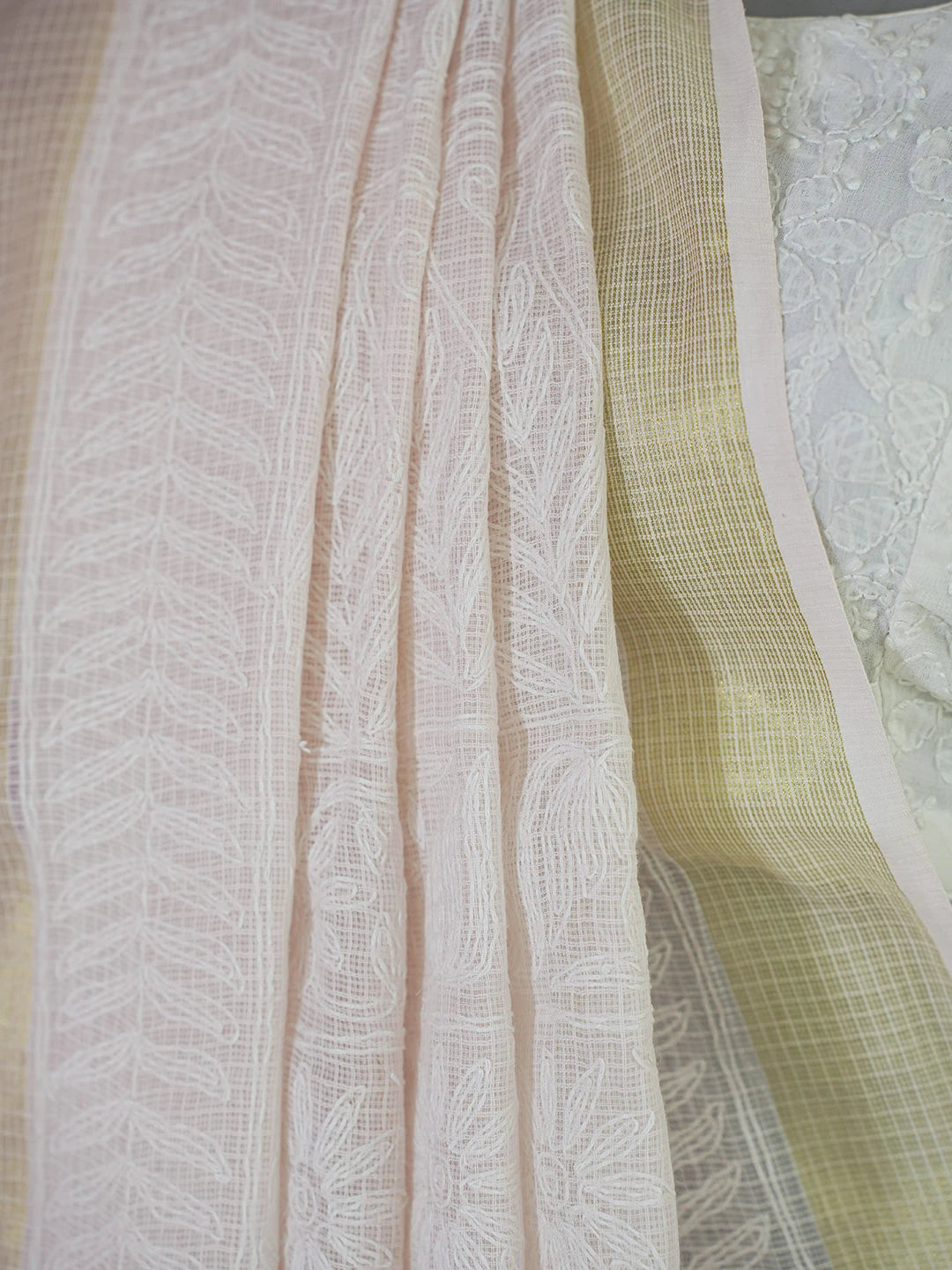 Ada Hand Embroidered Light Pink Kota Lucknowi Chikankari Saree With Blouse 01A635965