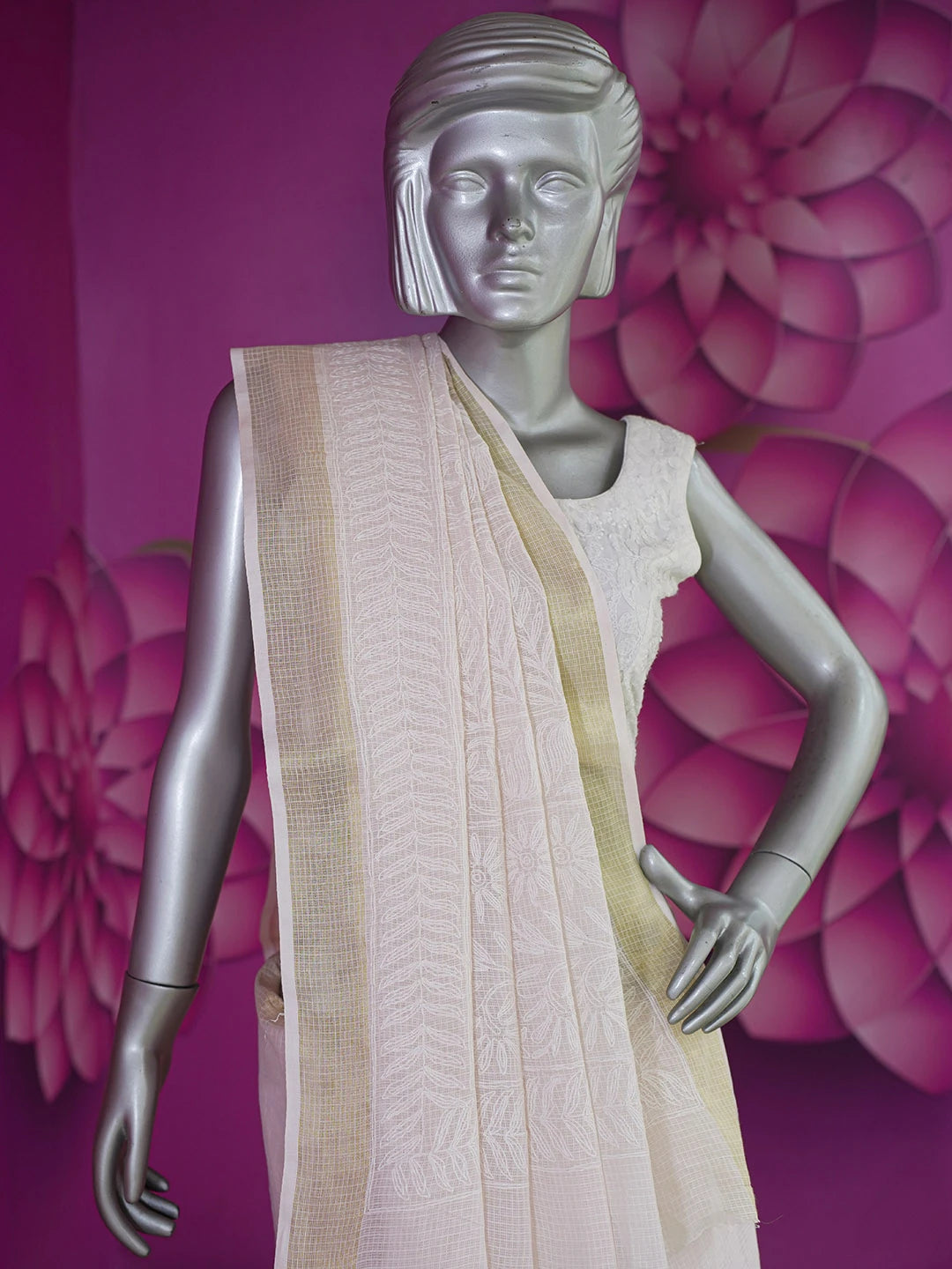 Ada Hand Embroidered Light Pink Kota Lucknowi Chikankari Saree With Blouse 01A635965